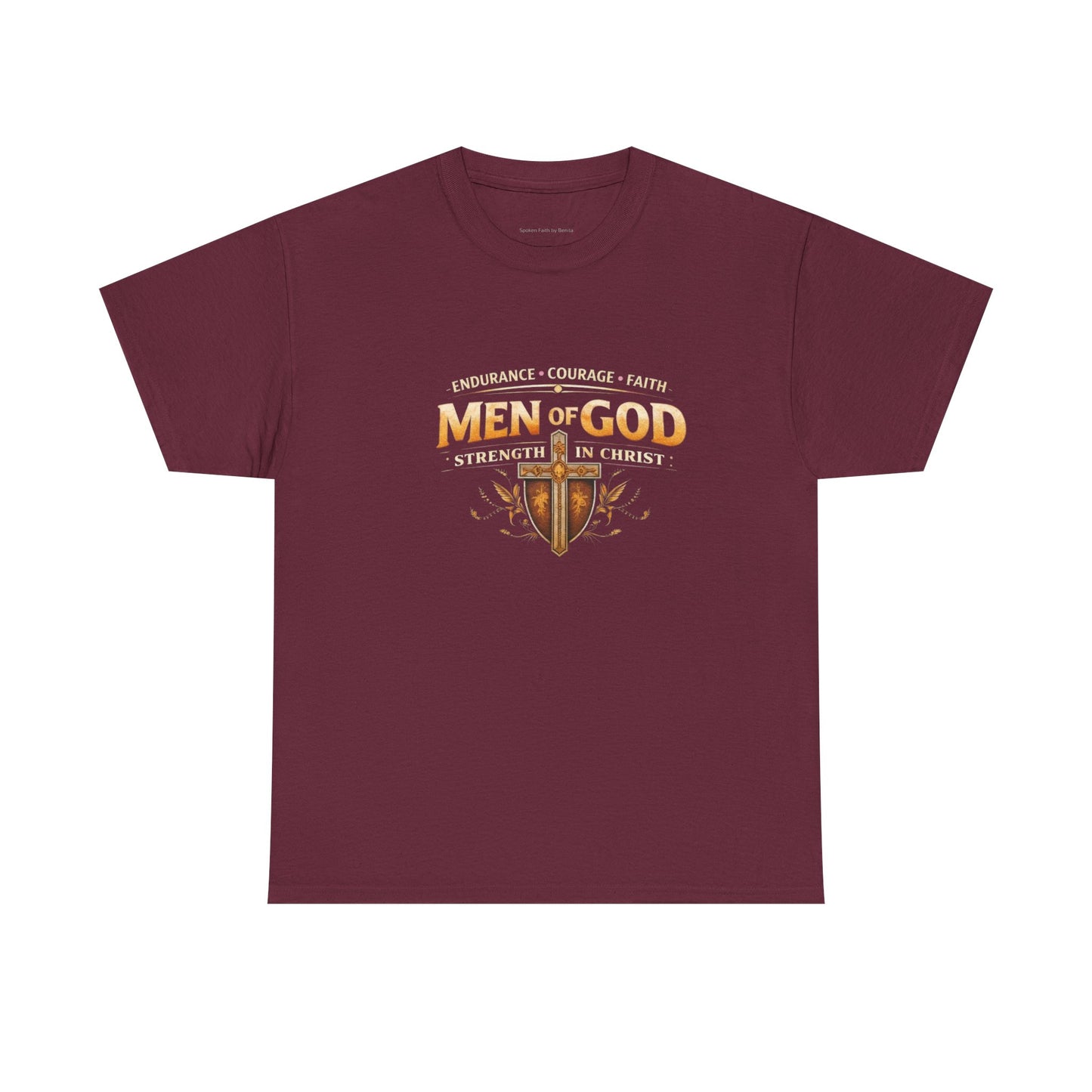 Men of God T-Shirt: Christian Faith Tee with 'Endurance • Courage • Faith' Shield Design