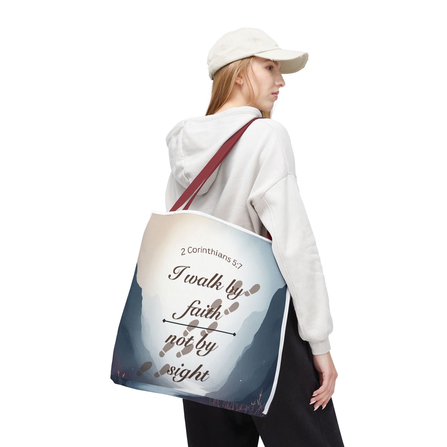 Faith Tote Bag “I Walk by Faith Not by Sight” 2 Corinthians 5:7 Inspirational Tote