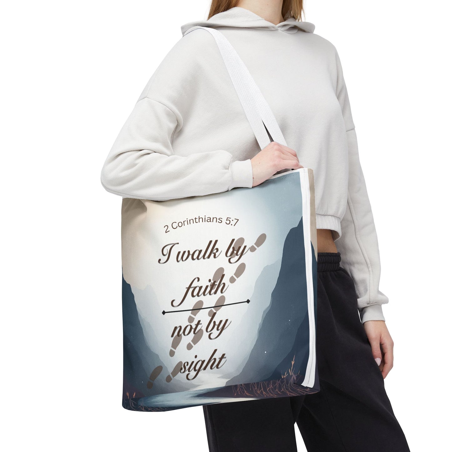 Faith Tote Bag “I Walk by Faith Not by Sight” 2 Corinthians 5:7 Inspirational Tote