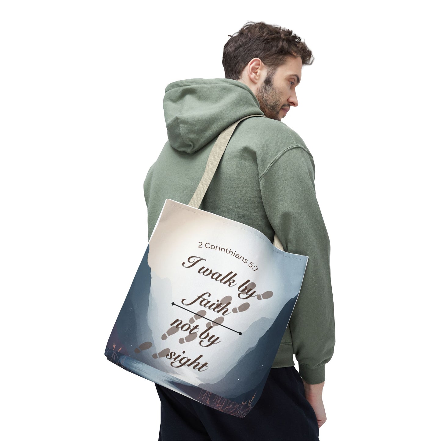 Faith Tote Bag “I Walk by Faith Not by Sight” 2 Corinthians 5:7 Inspirational Tote