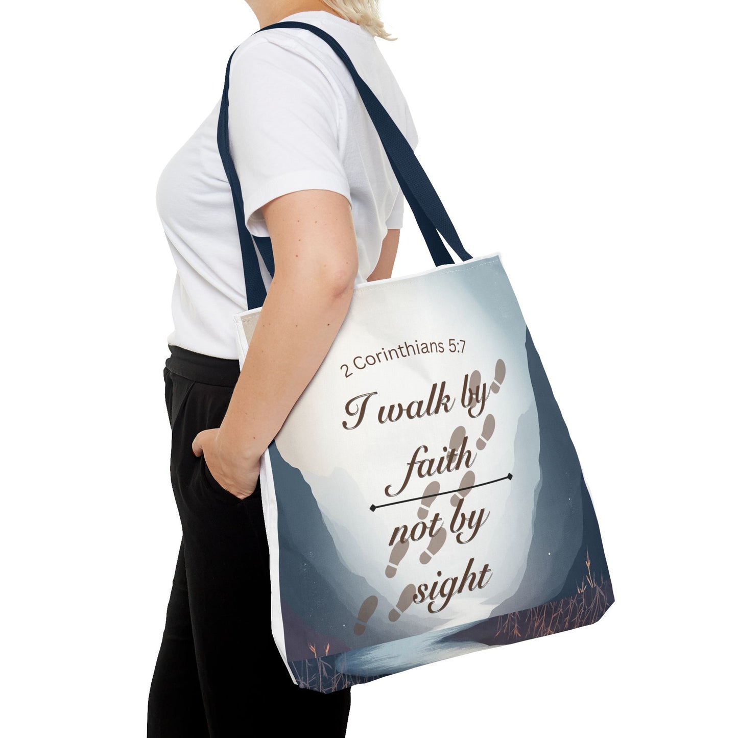 Faith Tote Bag “I Walk by Faith Not by Sight” 2 Corinthians 5:7 Inspirational Tote