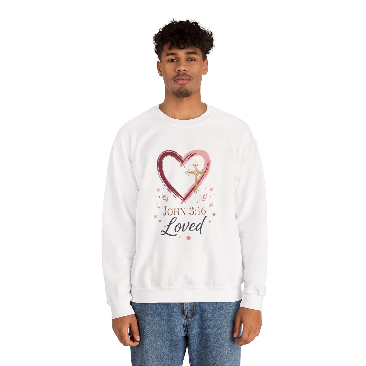 John 3:16 Loved Sweatshirt. Christian Heart Faith Crewneck