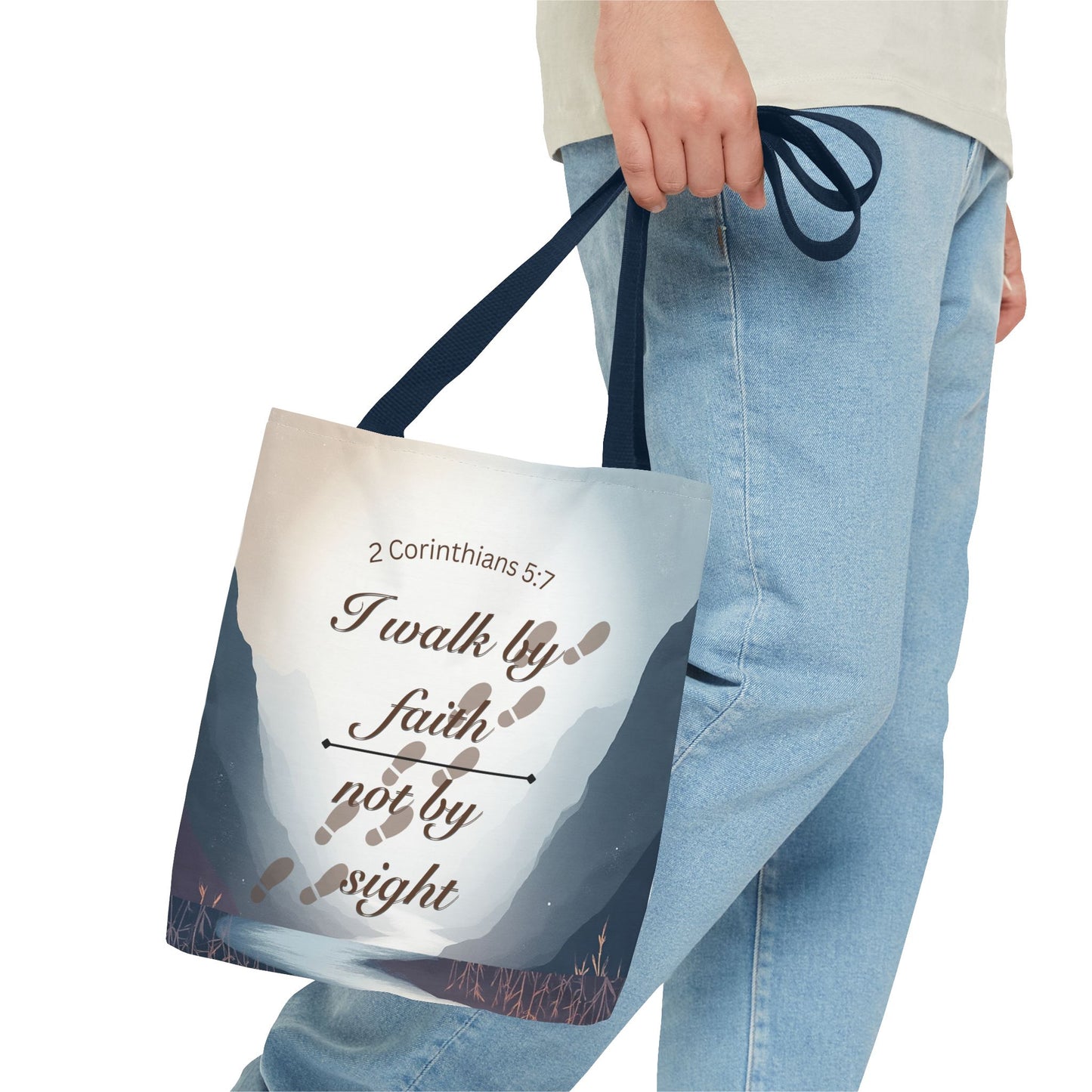Faith Tote Bag “I Walk by Faith Not by Sight” 2 Corinthians 5:7 Inspirational Tote