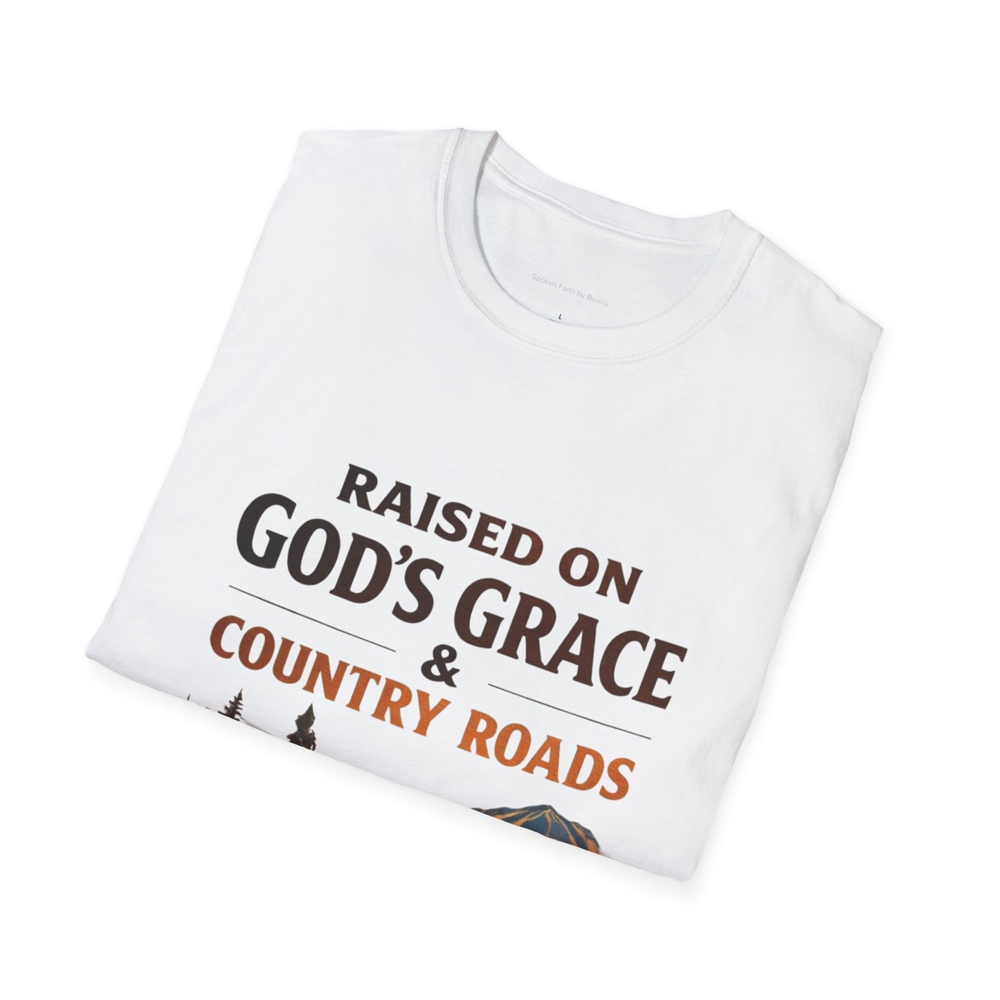 Raised on God's Grace & Country Roads T‑Shirt. Faithful Country Graphic Tee