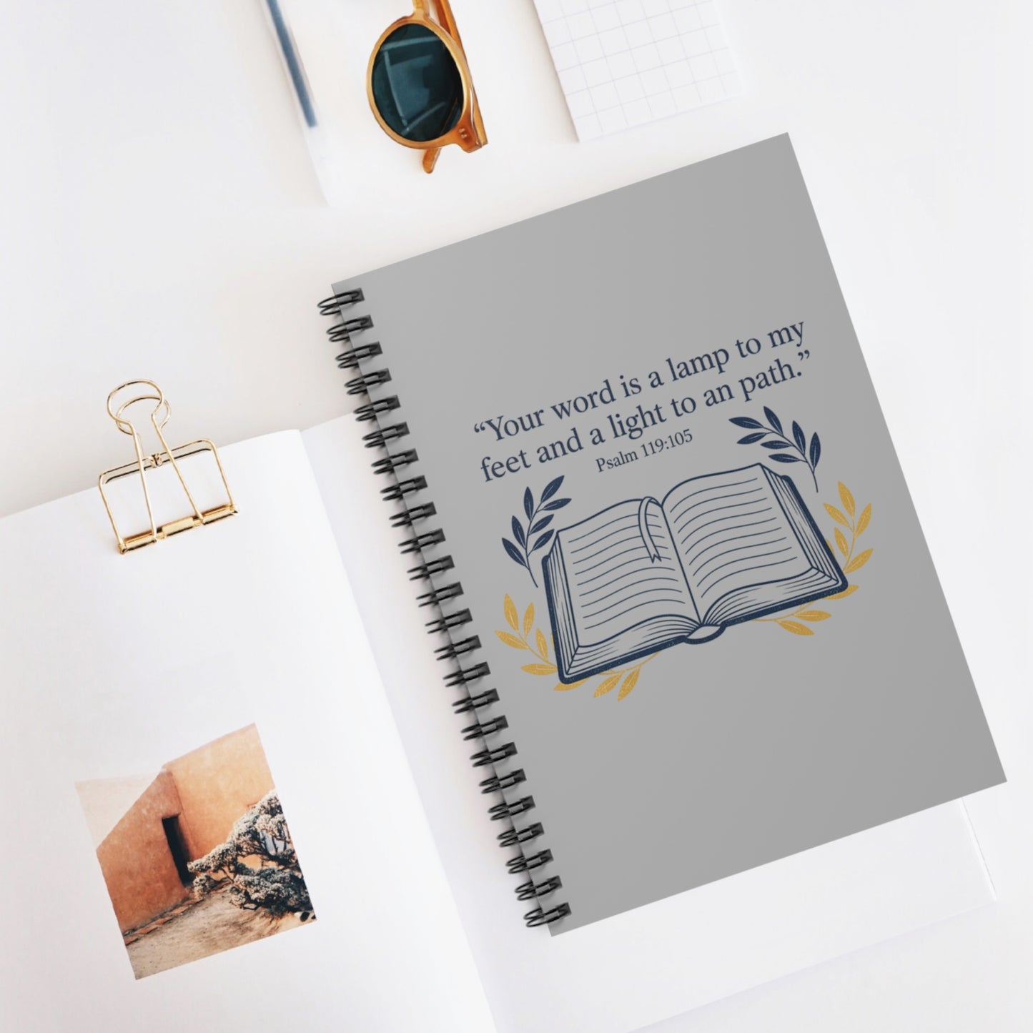 Inspirational Bible Quote Spiral Notebook “Your word is a lamp to my feet and a light to an path.” Ruled Journal