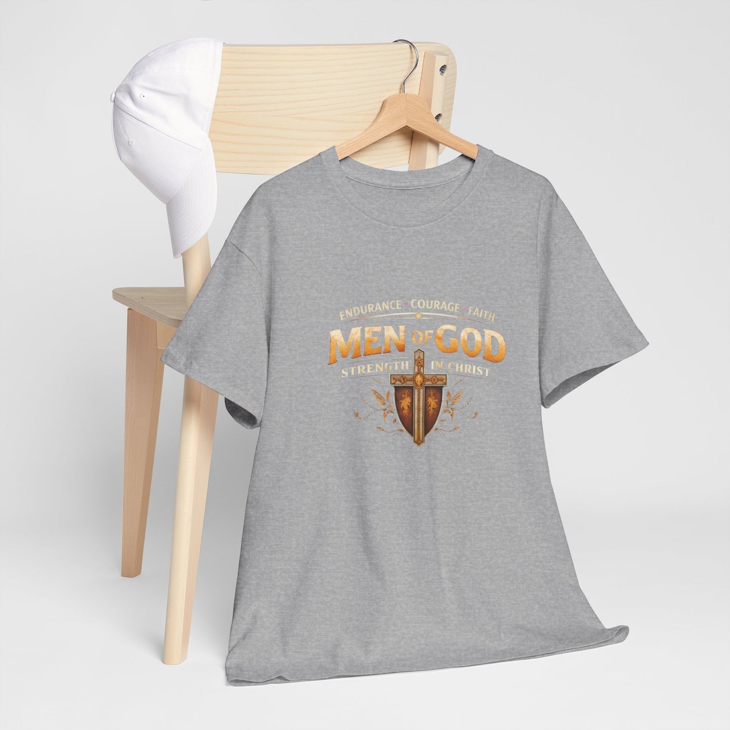 Men of God T-Shirt: Christian Faith Tee with 'Endurance • Courage • Faith' Shield Design
