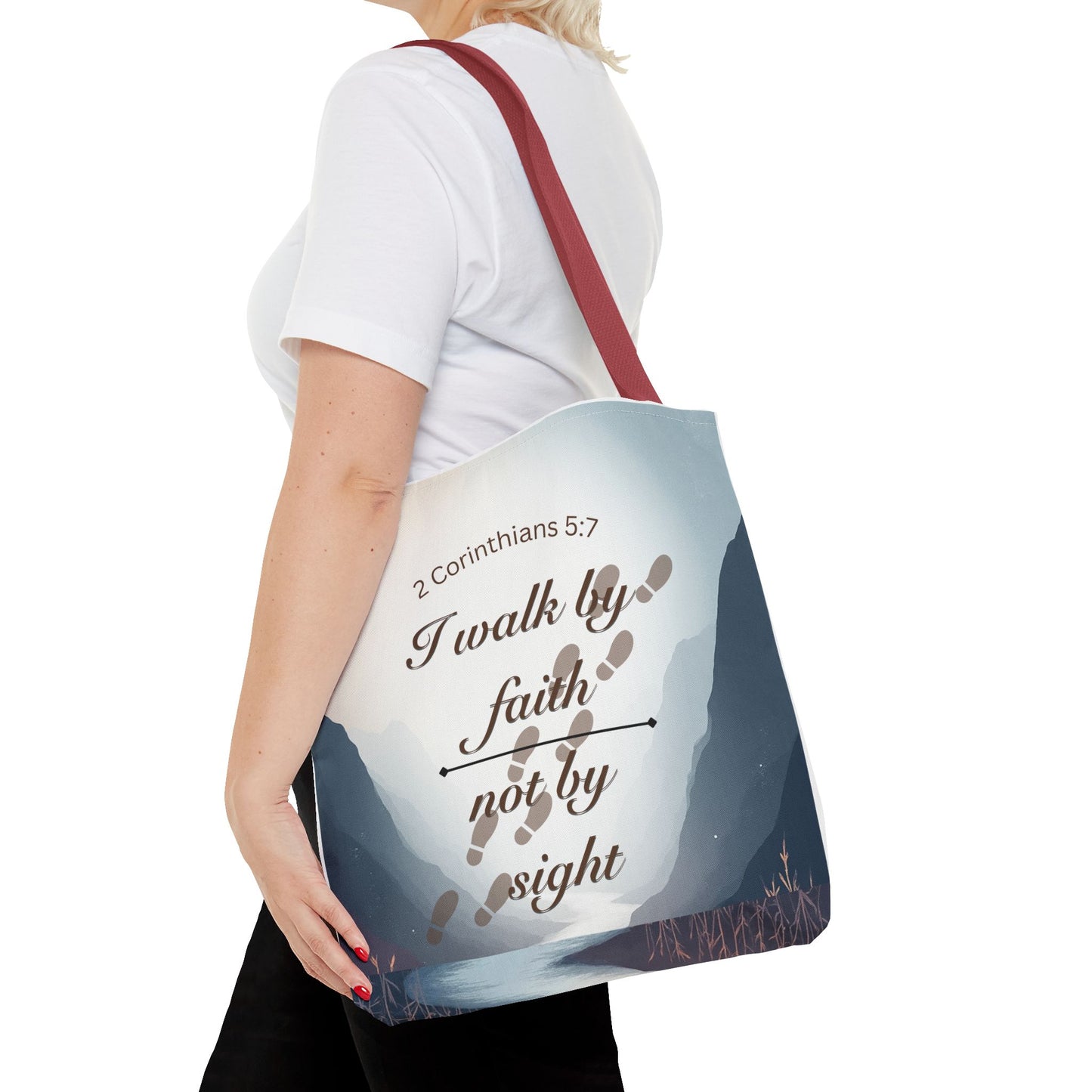 Faith Tote Bag “I Walk by Faith Not by Sight” 2 Corinthians 5:7 Inspirational Tote