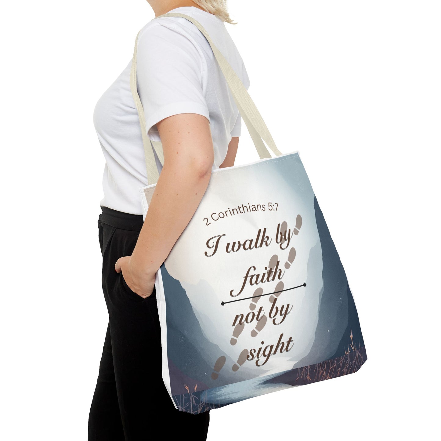 Faith Tote Bag “I Walk by Faith Not by Sight” 2 Corinthians 5:7 Inspirational Tote