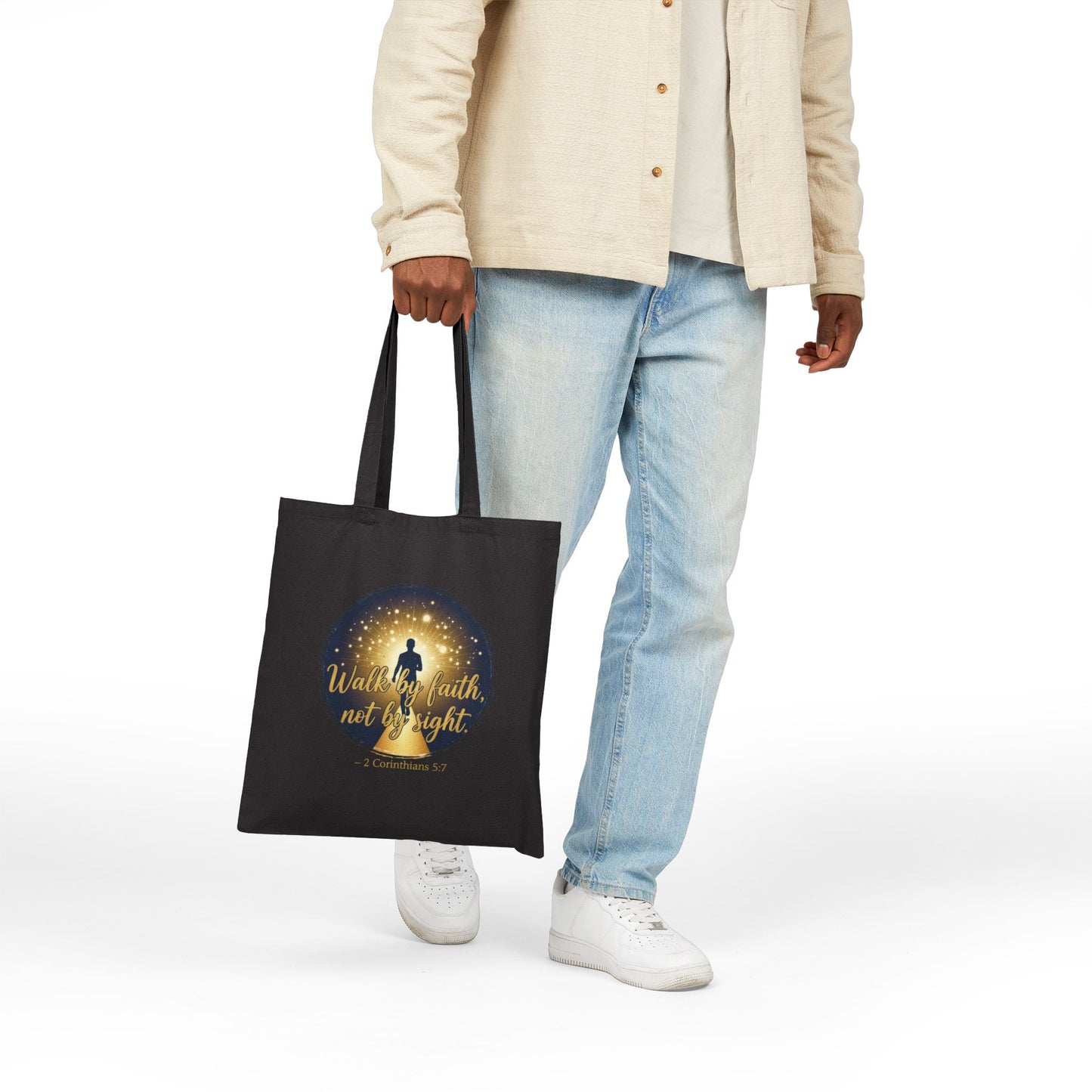 Canvas Tote Bag "Walk by Faith, Not by Sight" Inspirational Christian Shopper