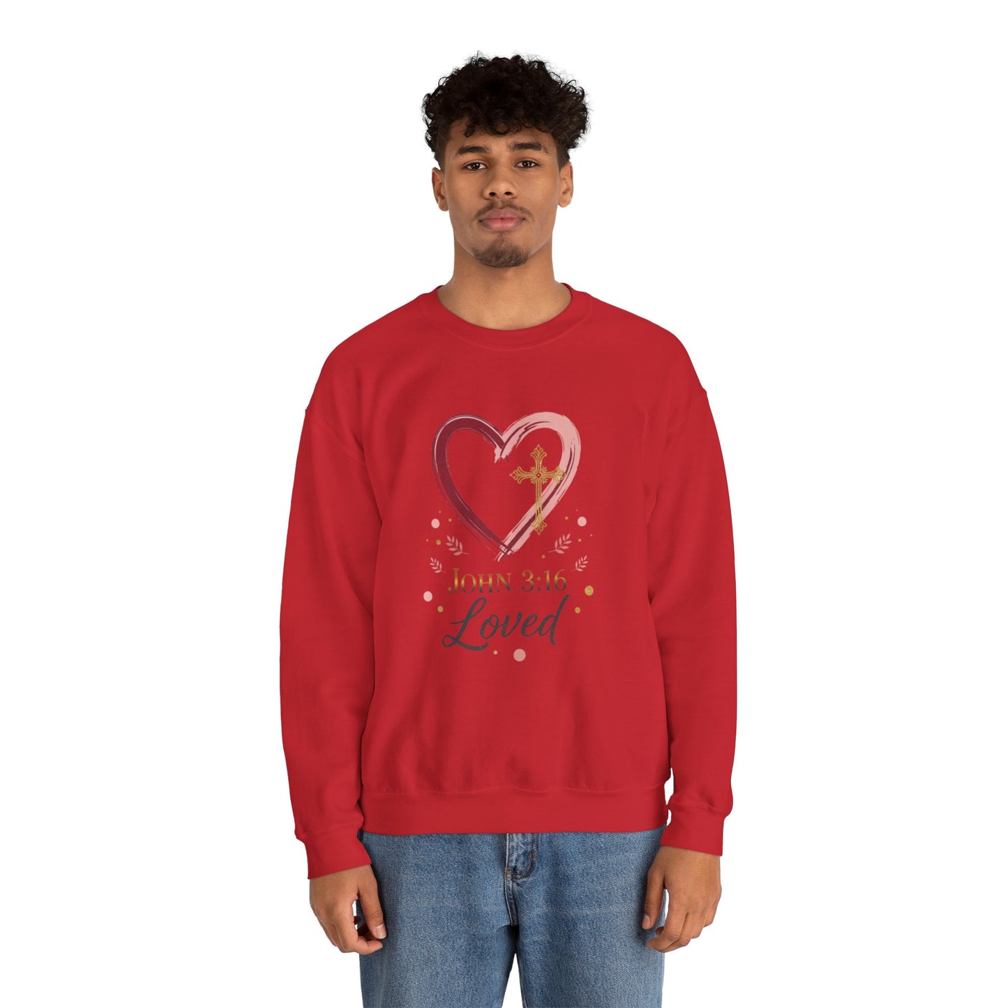 John 3:16 Loved Sweatshirt. Christian Heart Faith Crewneck