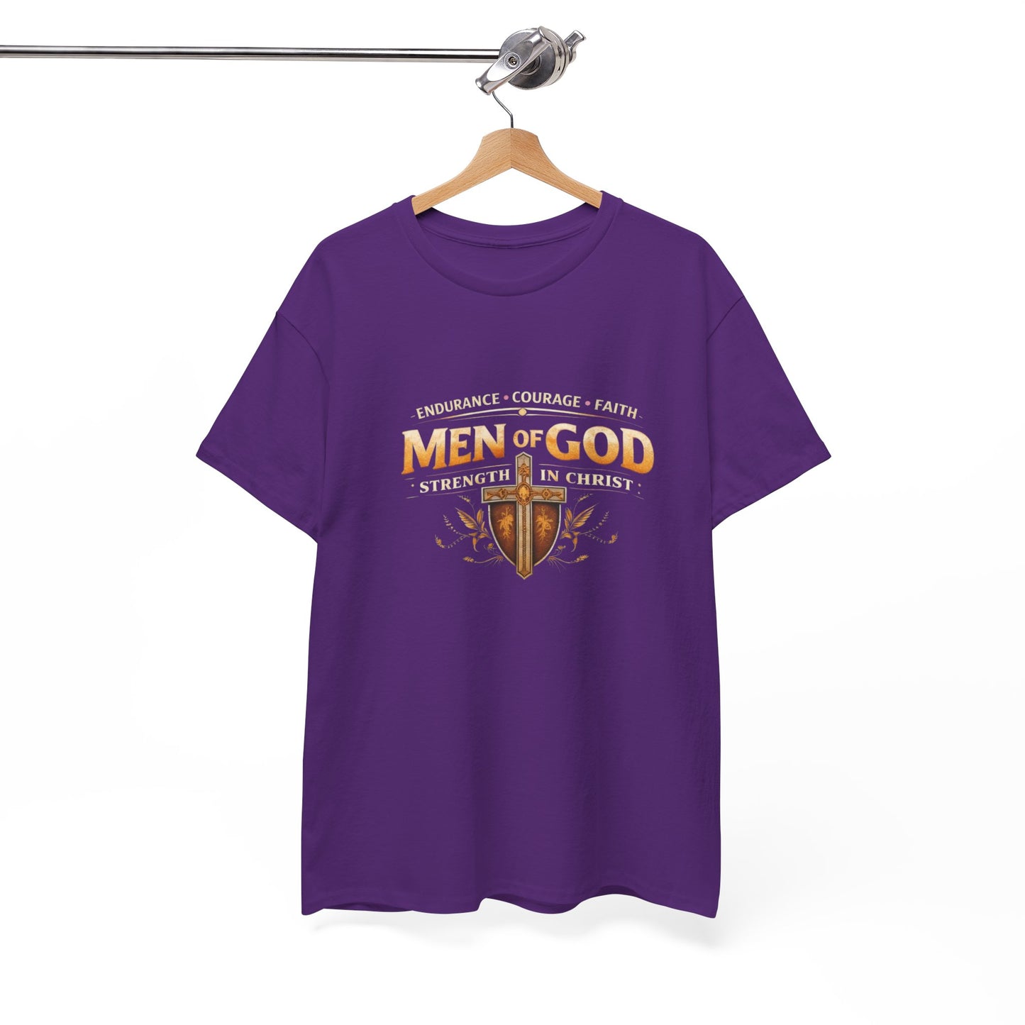 Men of God T-Shirt: Christian Faith Tee with 'Endurance • Courage • Faith' Shield Design