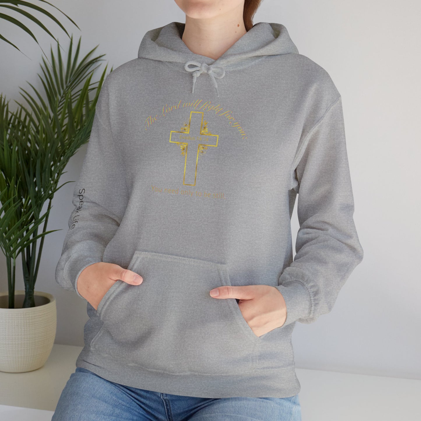 Christian Cross Hoodie  "The Lord will fight for you" Inspirational Faith Sweatshirt