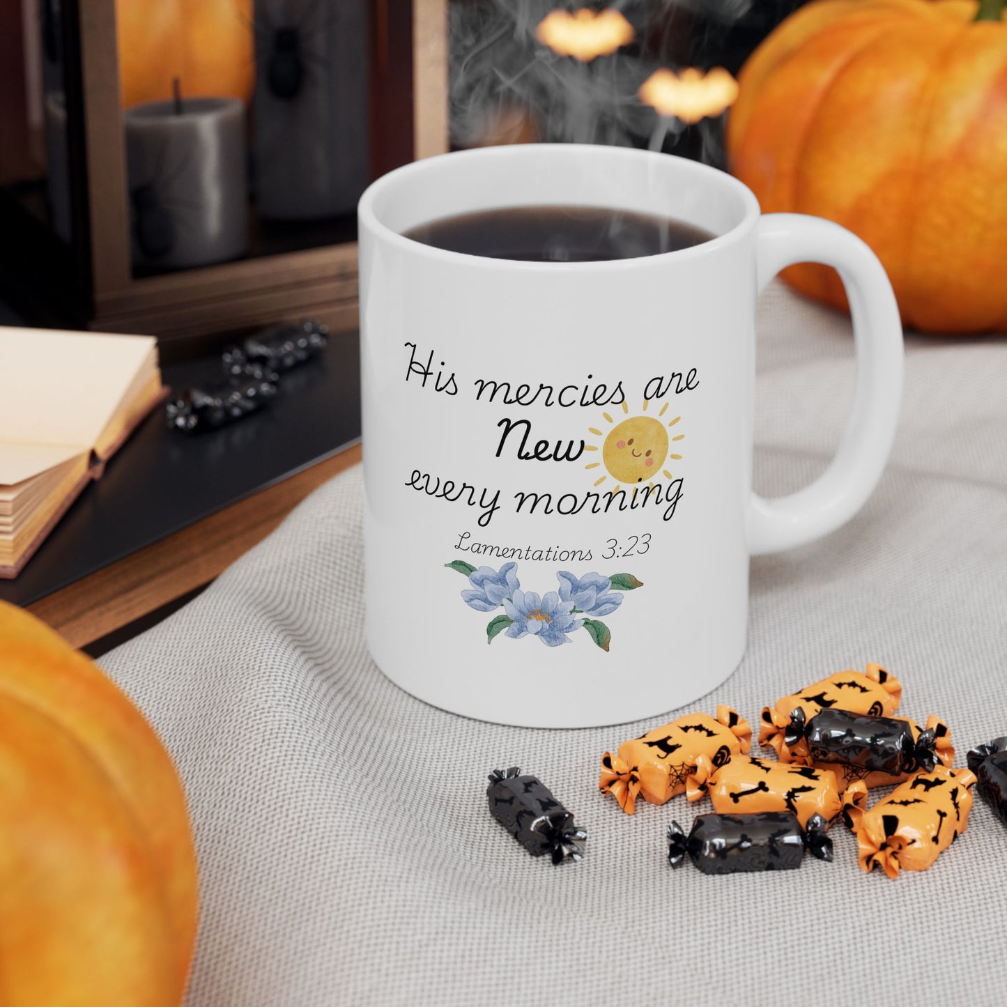 His Mercies Are New Every Morning Ceramic Mug, Inspirational Bible Verse Coffee Cup (11oz/15oz)