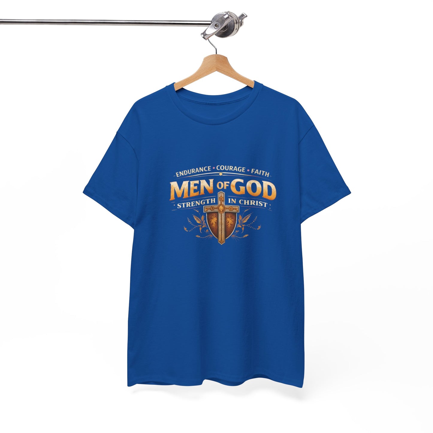 Men of God T-Shirt: Christian Faith Tee with 'Endurance • Courage • Faith' Shield Design