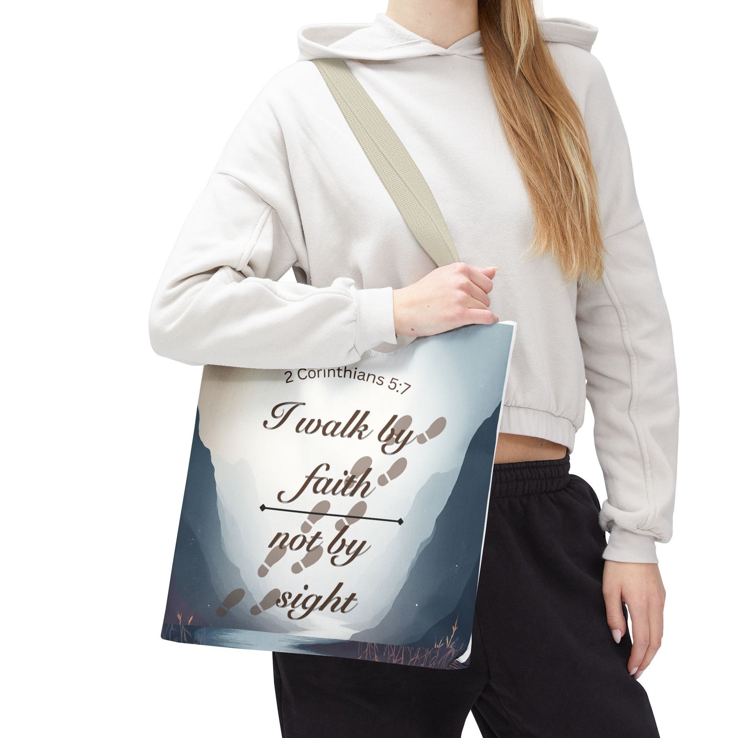 Faith Tote Bag “I Walk by Faith Not by Sight” 2 Corinthians 5:7 Inspirational Tote