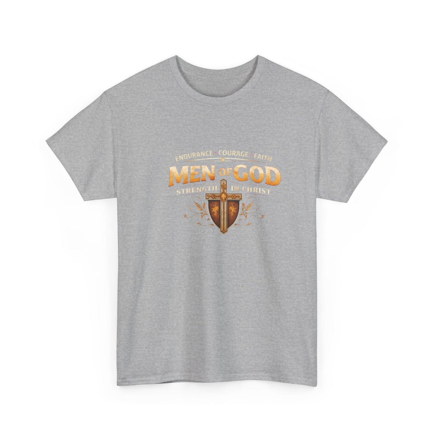 Men of God T-Shirt: Christian Faith Tee with 'Endurance • Courage • Faith' Shield Design