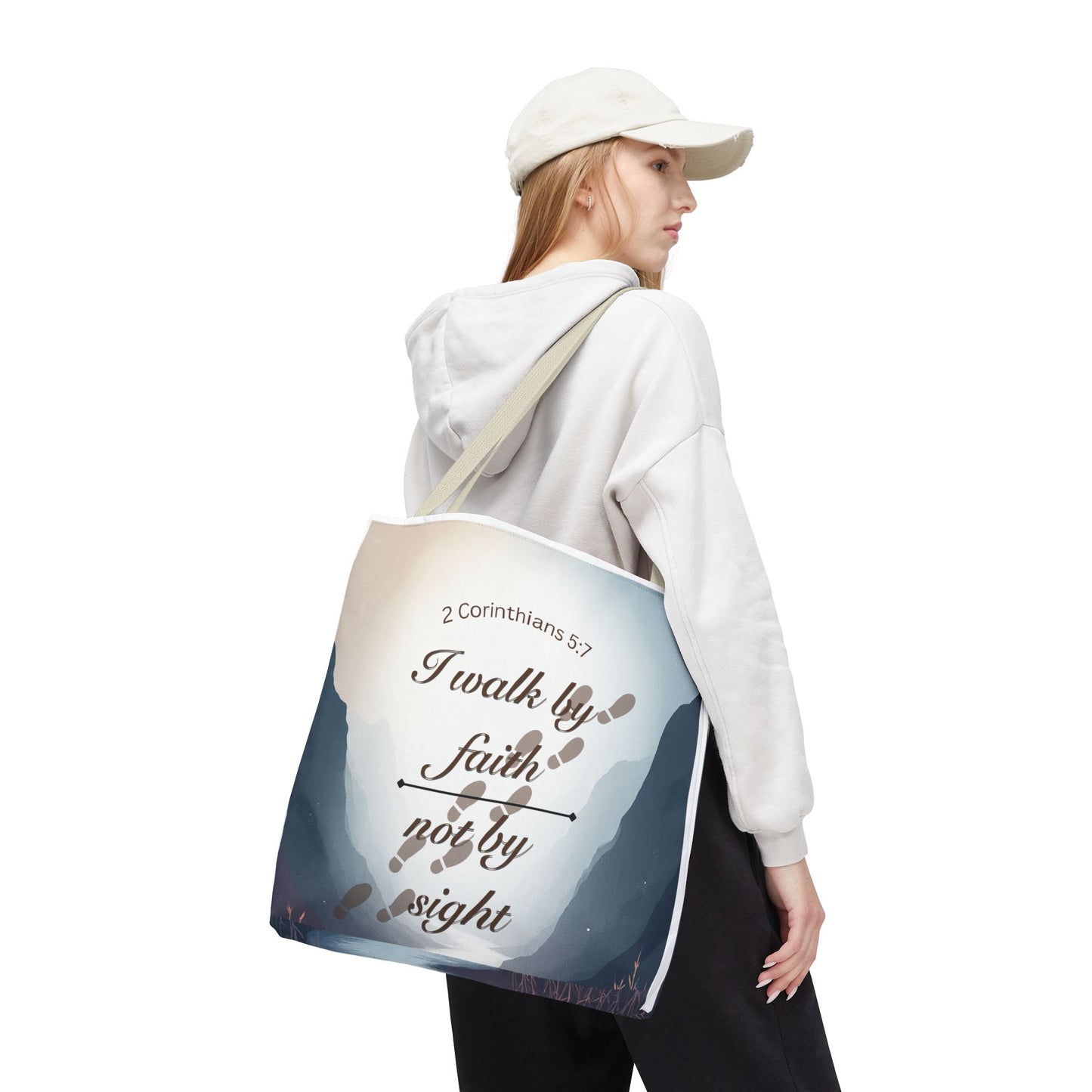 Faith Tote Bag “I Walk by Faith Not by Sight” 2 Corinthians 5:7 Inspirational Tote