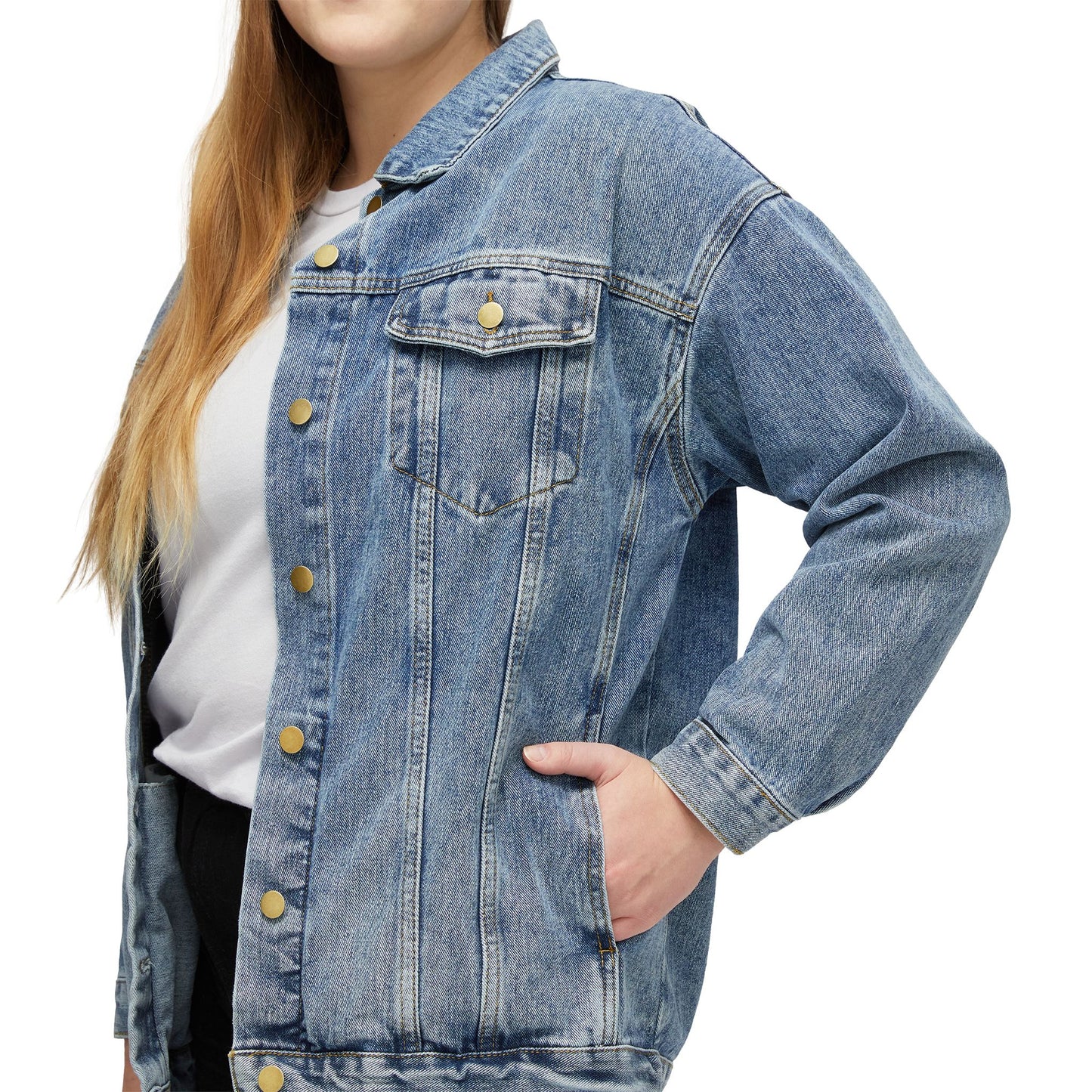 Denim Jacket "Daughter of the King" Floral Crown Back Graphic