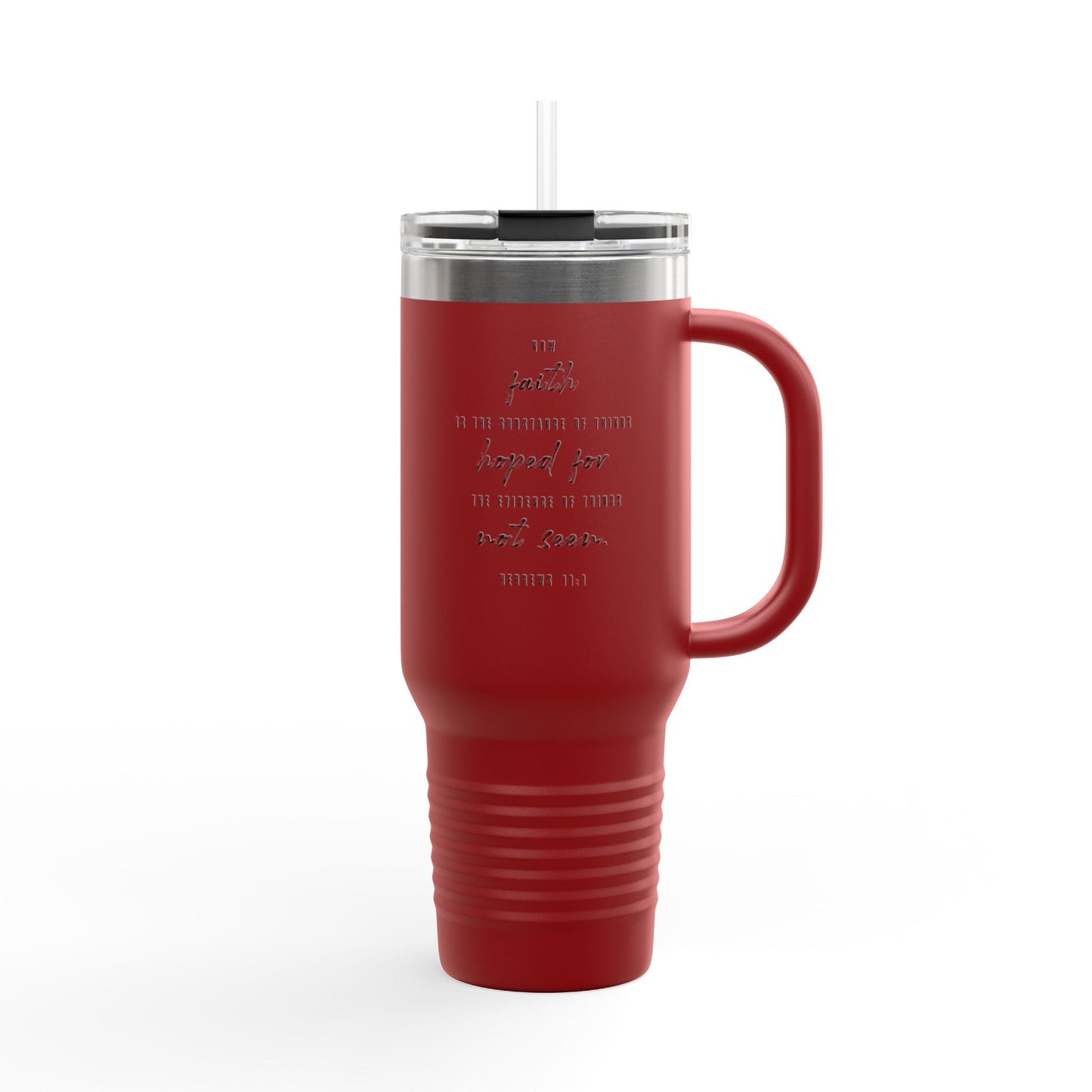 40oz Insulated Travel Mug, Inspirational Script Faith Quote