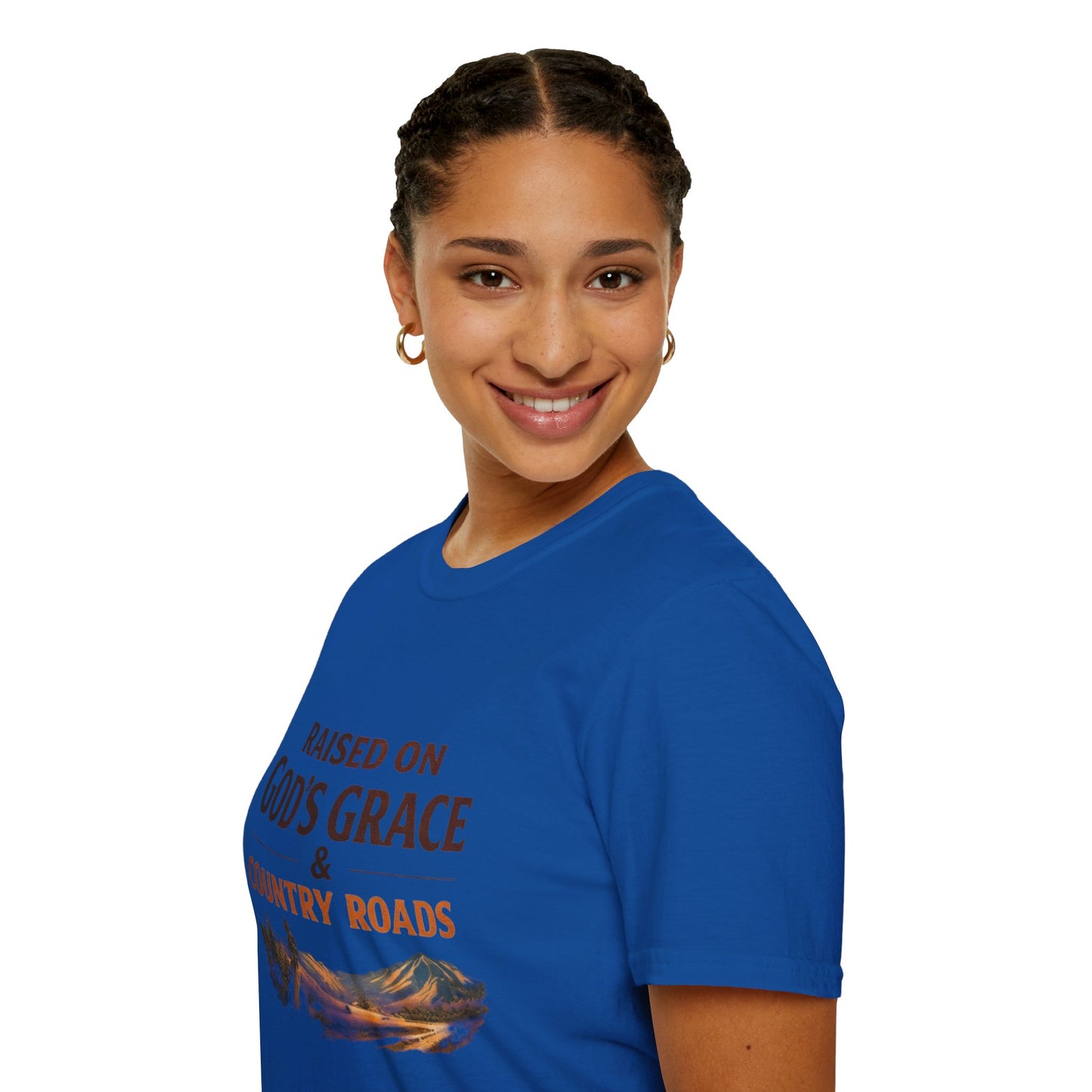 Raised on God's Grace & Country Roads T‑Shirt. Faithful Country Graphic Tee