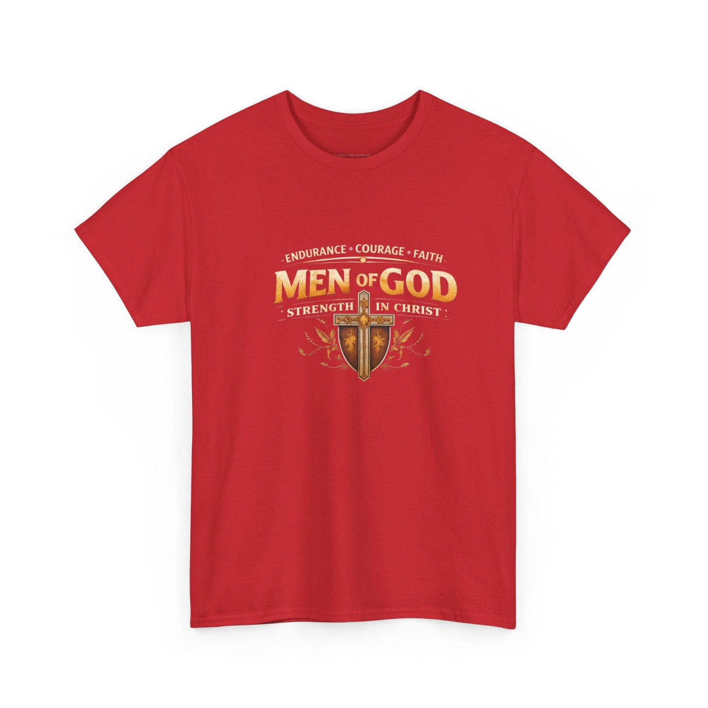 Men of God T-Shirt: Christian Faith Tee with 'Endurance • Courage • Faith' Shield Design