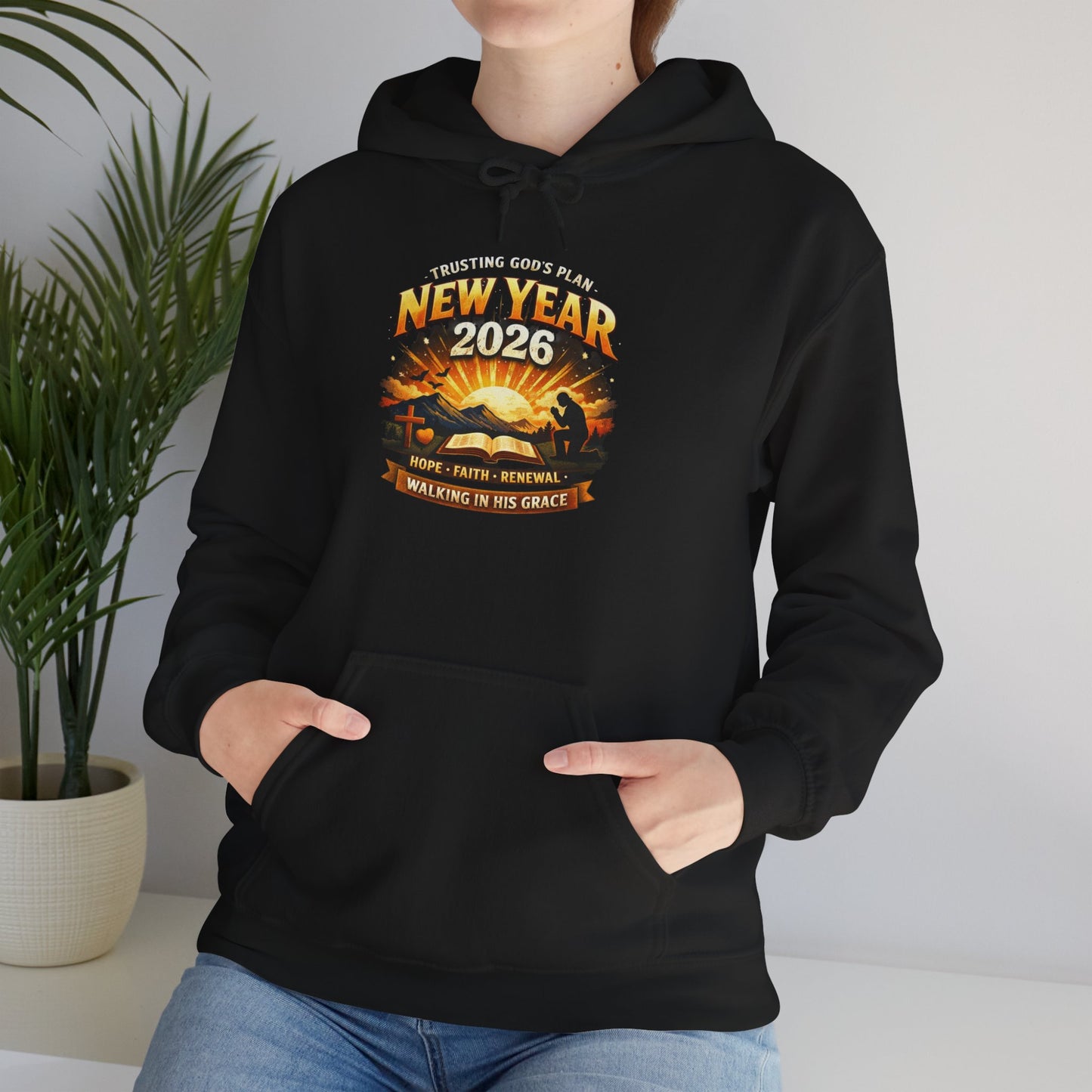 New Year 2026 Graphic Hoodie. Sunrise Celebration Pullover