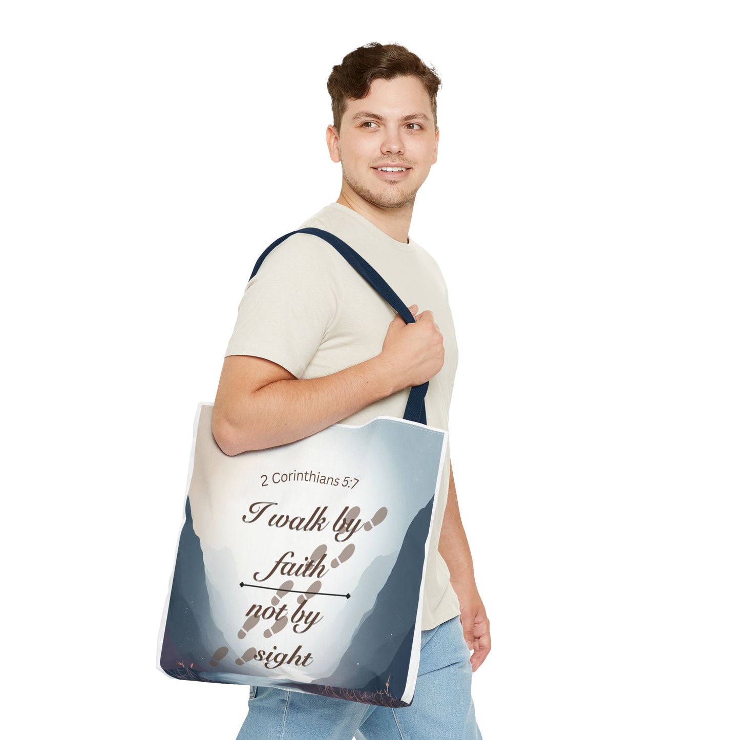 Faith Tote Bag “I Walk by Faith Not by Sight” 2 Corinthians 5:7 Inspirational Tote