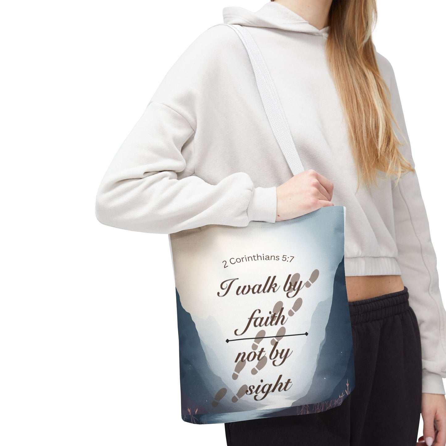 Faith Tote Bag “I Walk by Faith Not by Sight” 2 Corinthians 5:7 Inspirational Tote