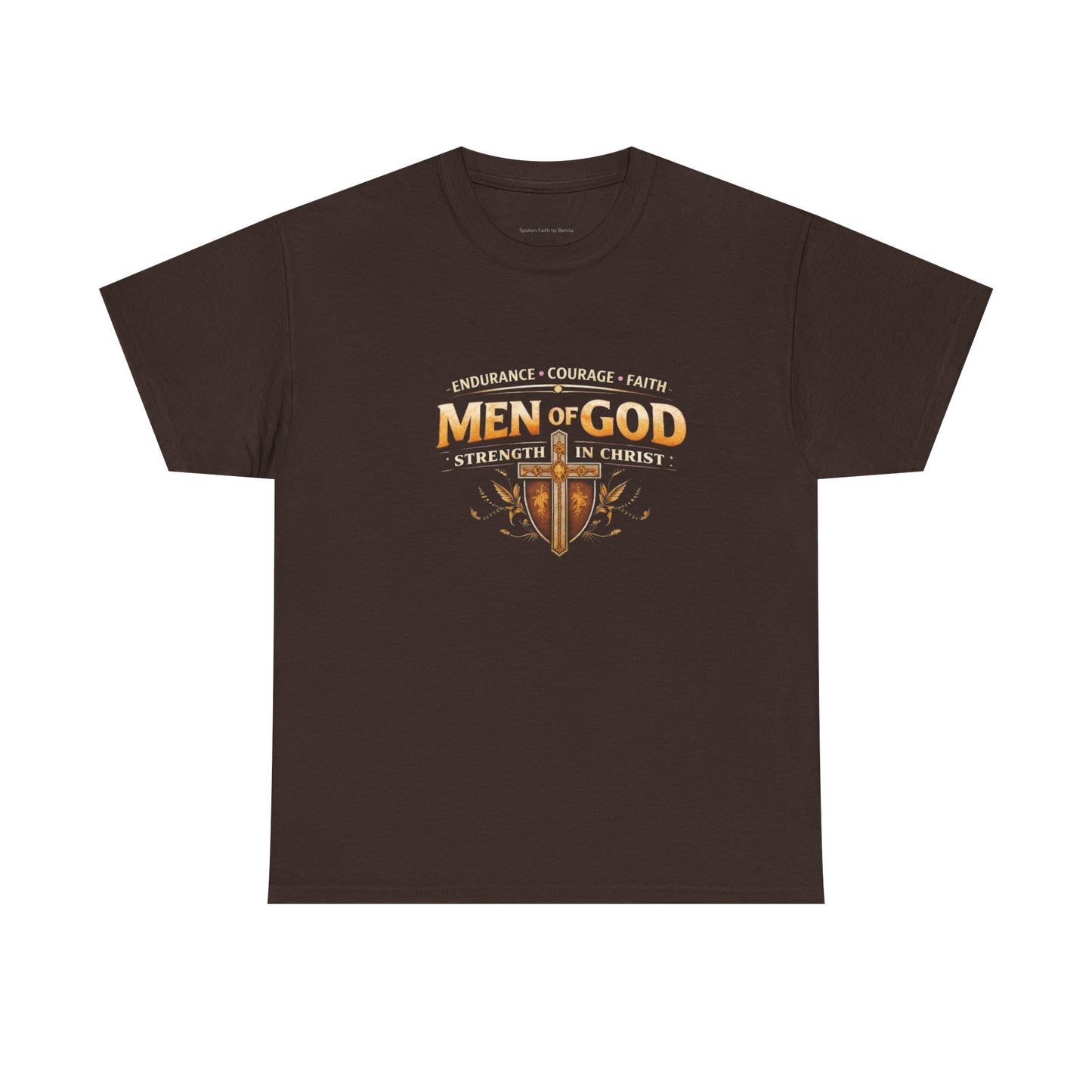 Men of God T-Shirt: Christian Faith Tee with 'Endurance • Courage • Faith' Shield Design
