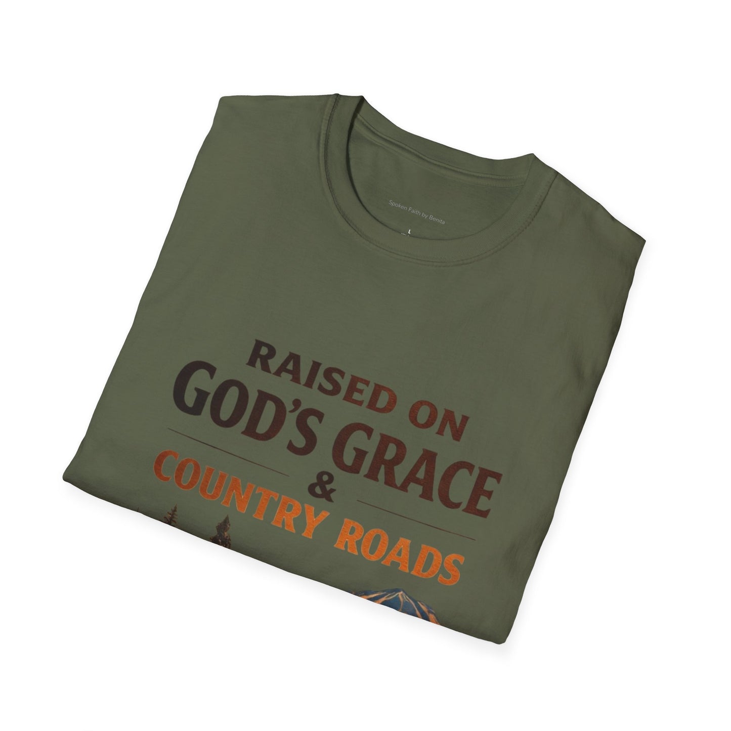 Raised on God's Grace & Country Roads T‑Shirt. Faithful Country Graphic Tee