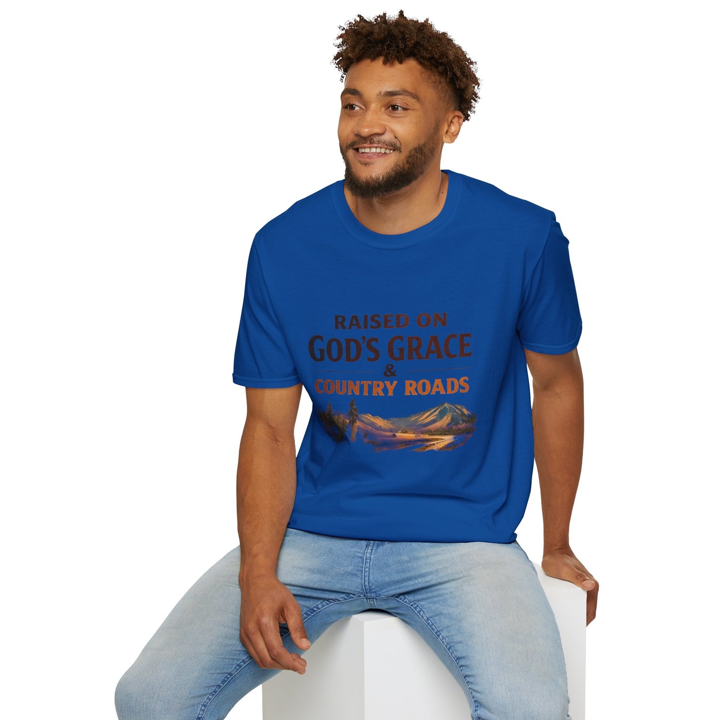 Raised on God's Grace & Country Roads T‑Shirt. Faithful Country Graphic Tee