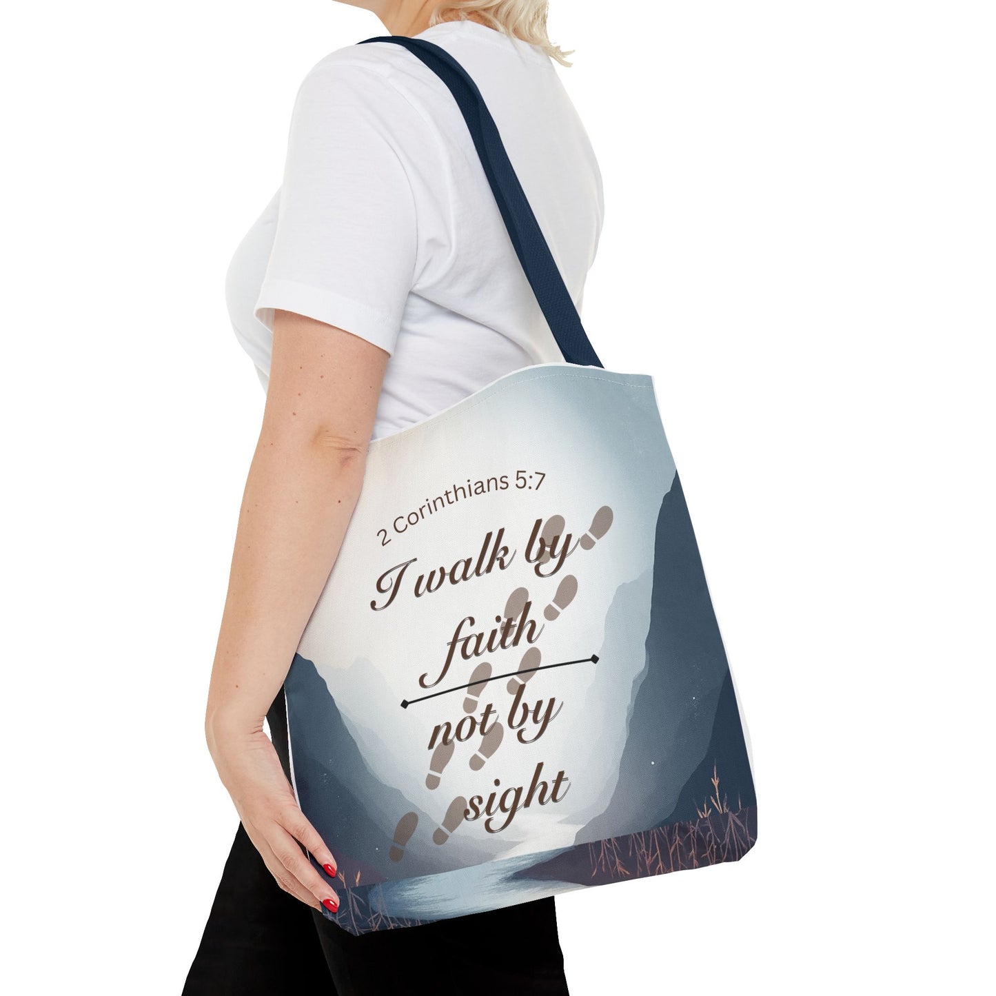 Faith Tote Bag “I Walk by Faith Not by Sight” 2 Corinthians 5:7 Inspirational Tote