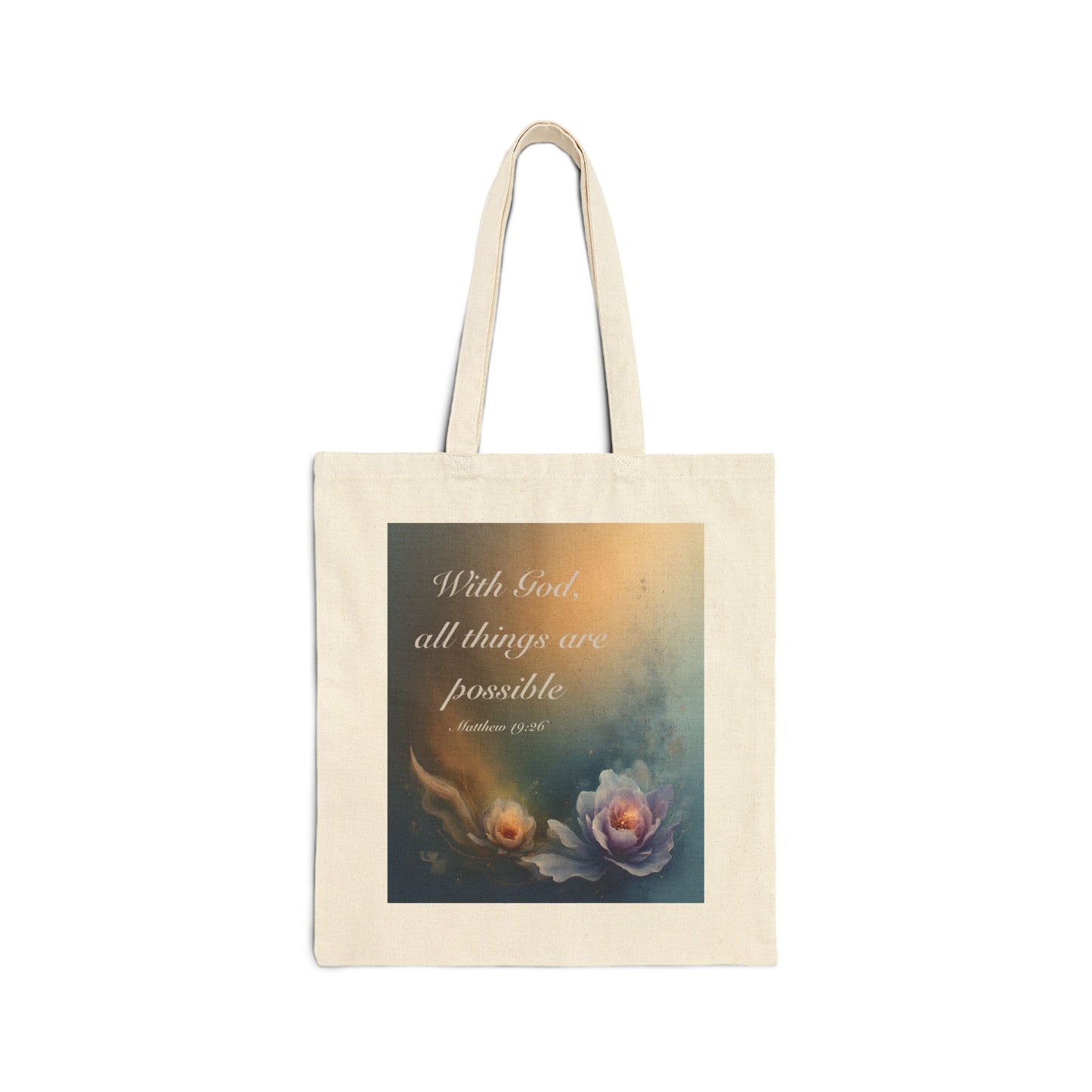 Canvas Tote Bag "With God all things are possible" Floral Faith Quote Tote