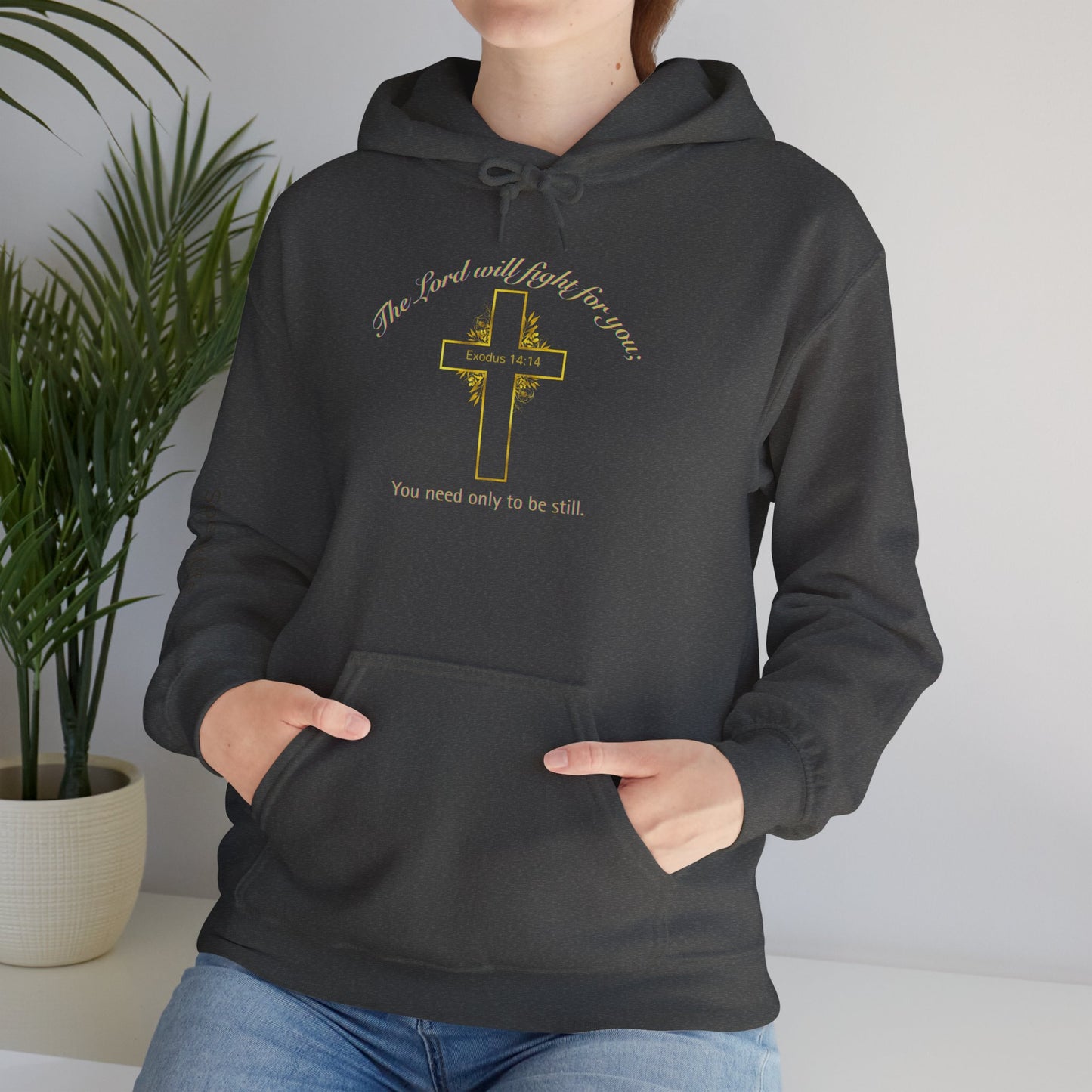 Christian Cross Hoodie  "The Lord will fight for you" Inspirational Faith Sweatshirt