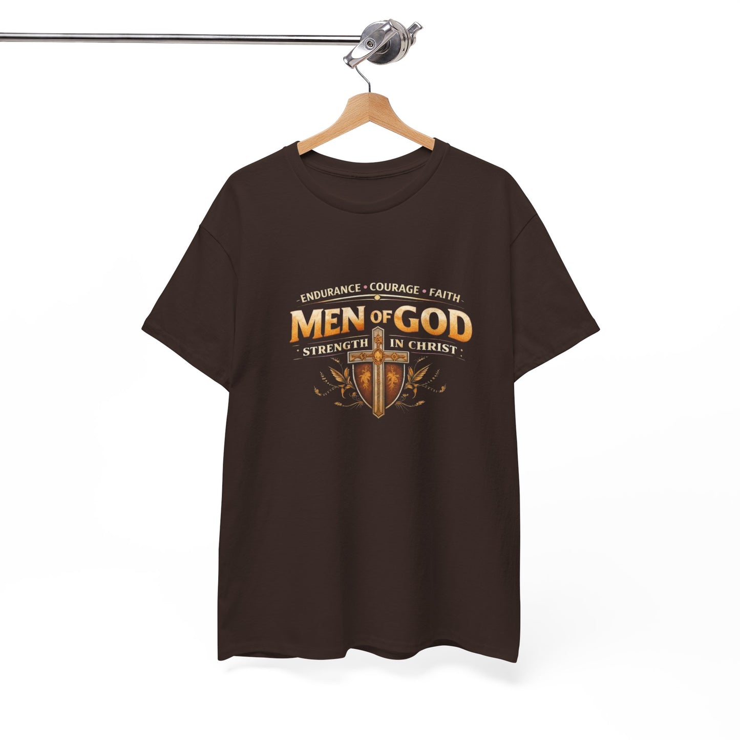 Men of God T-Shirt: Christian Faith Tee with 'Endurance • Courage • Faith' Shield Design