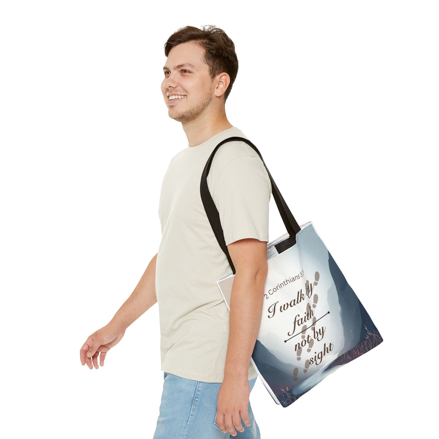 Faith Tote Bag “I Walk by Faith Not by Sight” 2 Corinthians 5:7 Inspirational Tote
