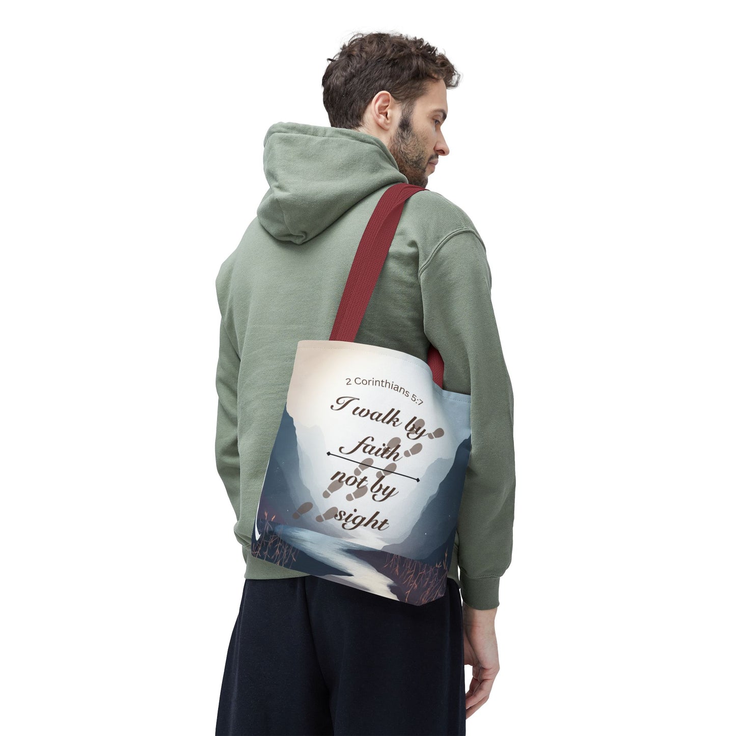 Faith Tote Bag “I Walk by Faith Not by Sight” 2 Corinthians 5:7 Inspirational Tote