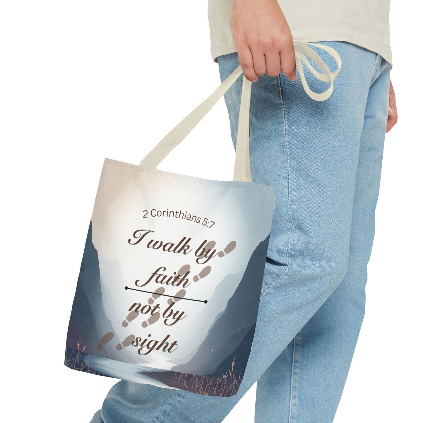 Faith Tote Bag “I Walk by Faith Not by Sight” 2 Corinthians 5:7 Inspirational Tote