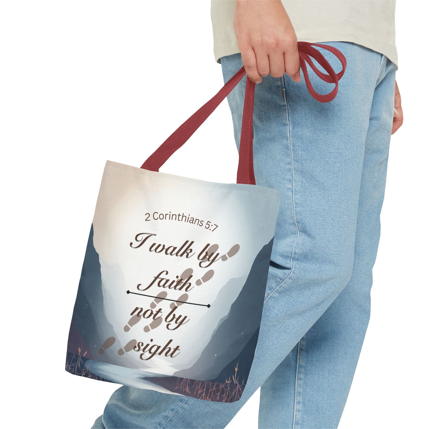 Faith Tote Bag “I Walk by Faith Not by Sight” 2 Corinthians 5:7 Inspirational Tote