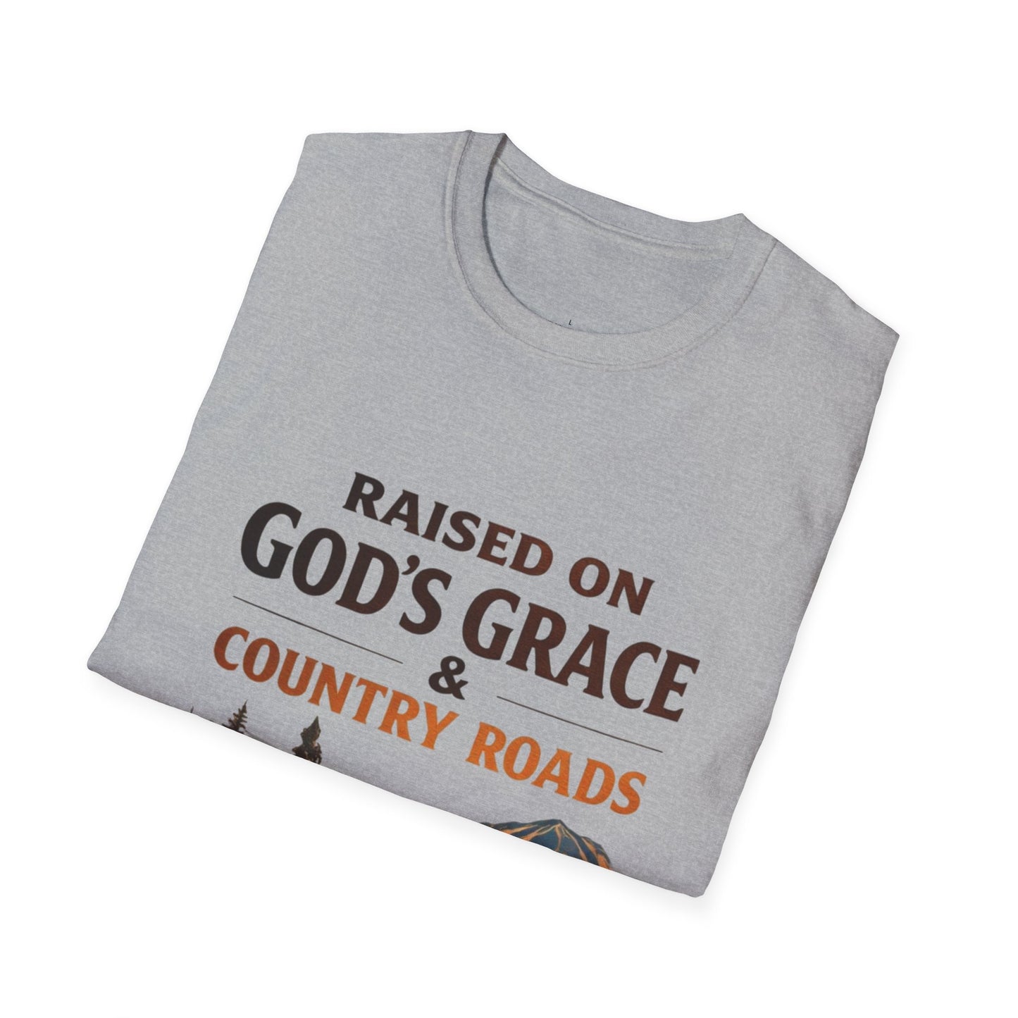Raised on God's Grace & Country Roads T‑Shirt. Faithful Country Graphic Tee