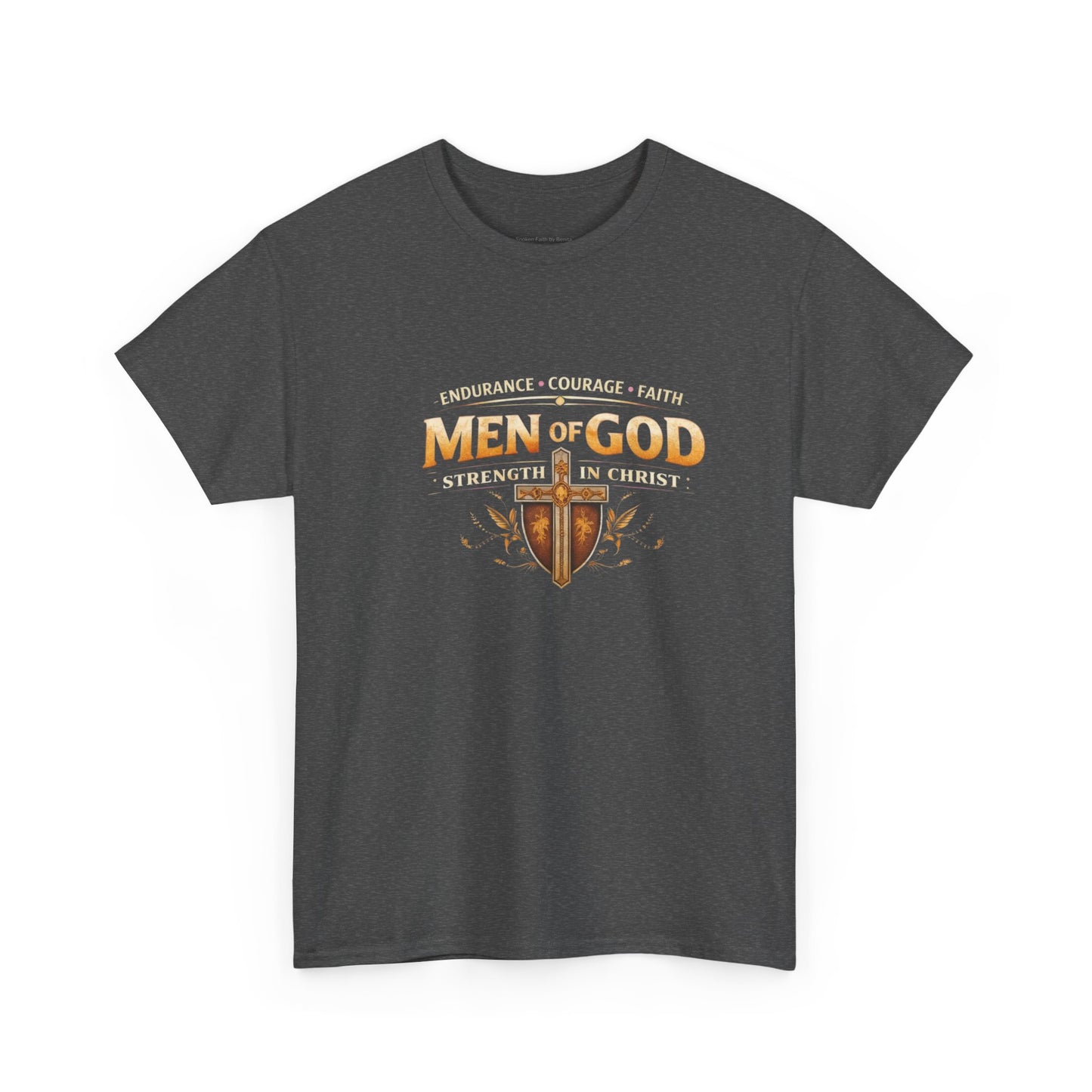 Men of God T-Shirt: Christian Faith Tee with 'Endurance • Courage • Faith' Shield Design