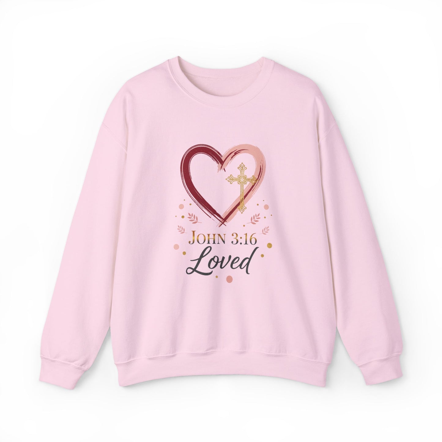 John 3:16 Loved Sweatshirt. Christian Heart Faith Crewneck