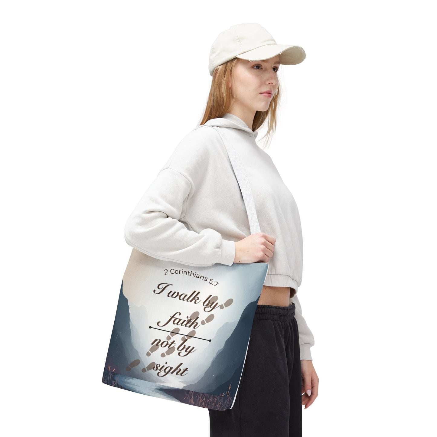 Faith Tote Bag “I Walk by Faith Not by Sight” 2 Corinthians 5:7 Inspirational Tote