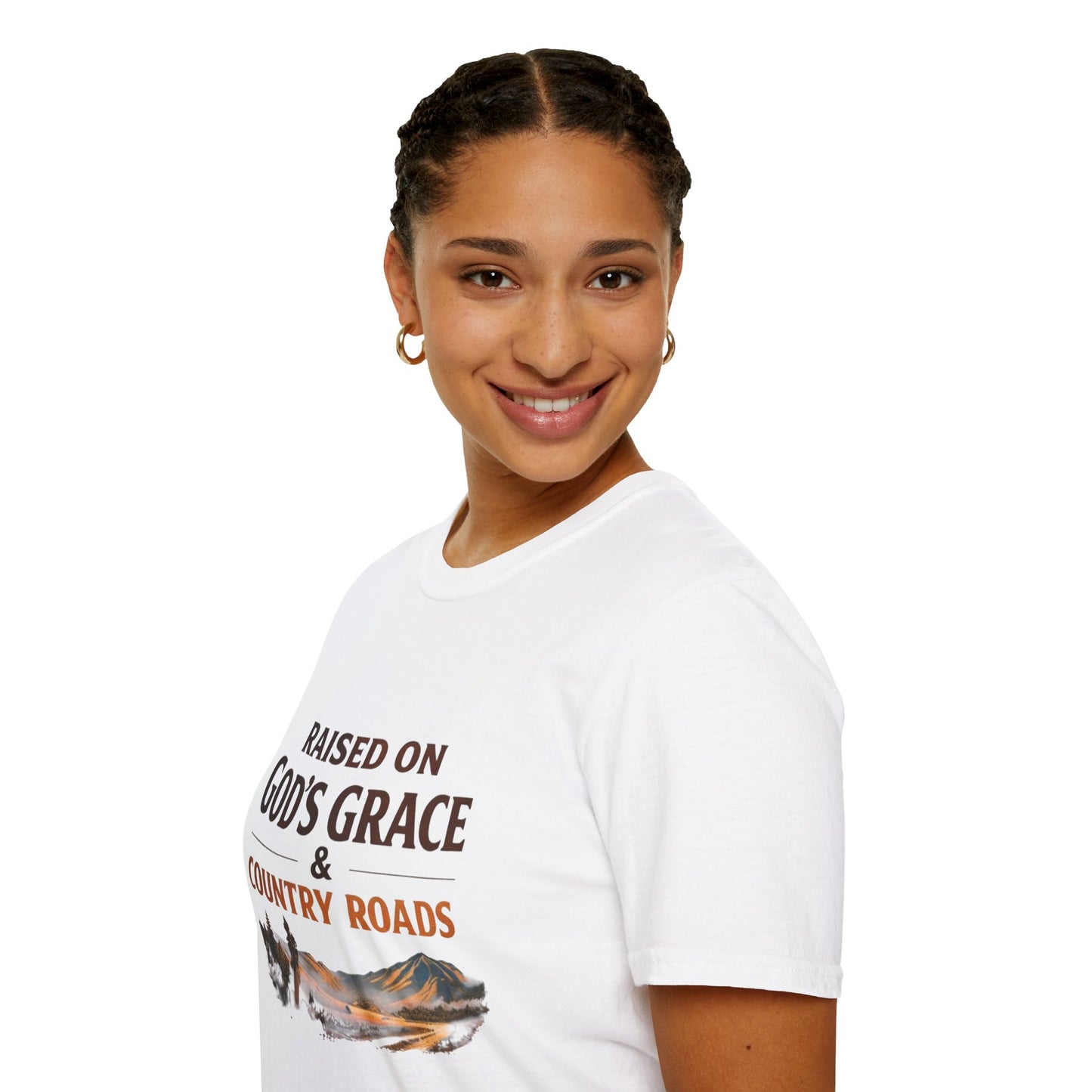 Raised on God's Grace & Country Roads T‑Shirt. Faithful Country Graphic Tee