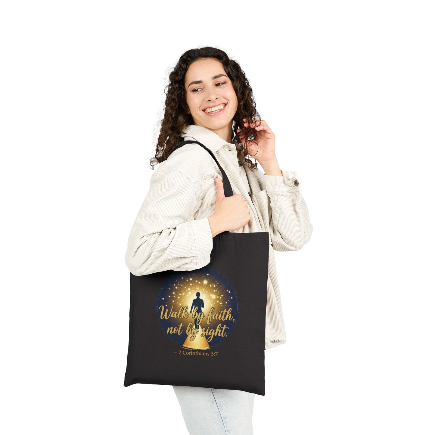 Canvas Tote Bag "Walk by Faith, Not by Sight" Inspirational Christian Shopper