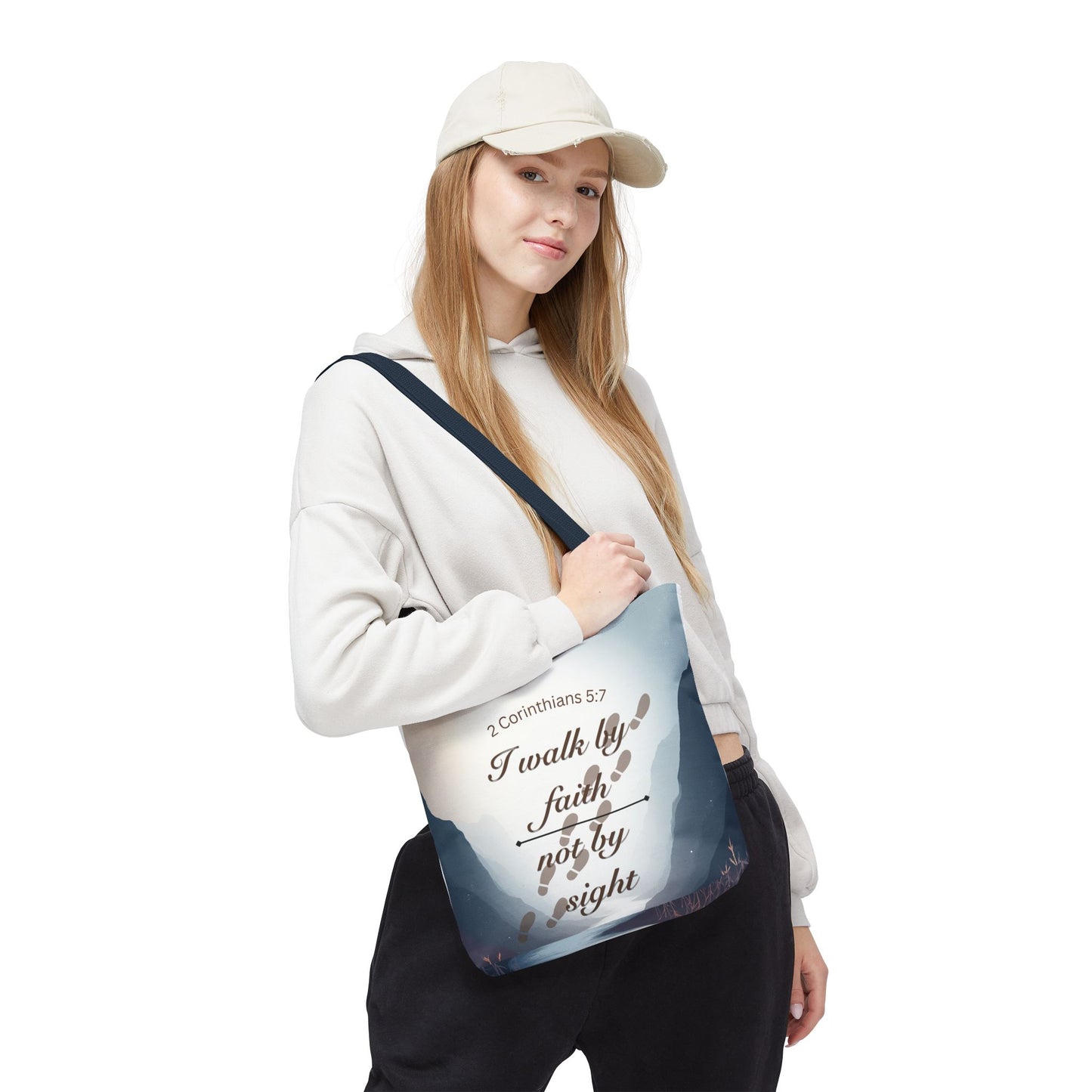 Faith Tote Bag “I Walk by Faith Not by Sight” 2 Corinthians 5:7 Inspirational Tote