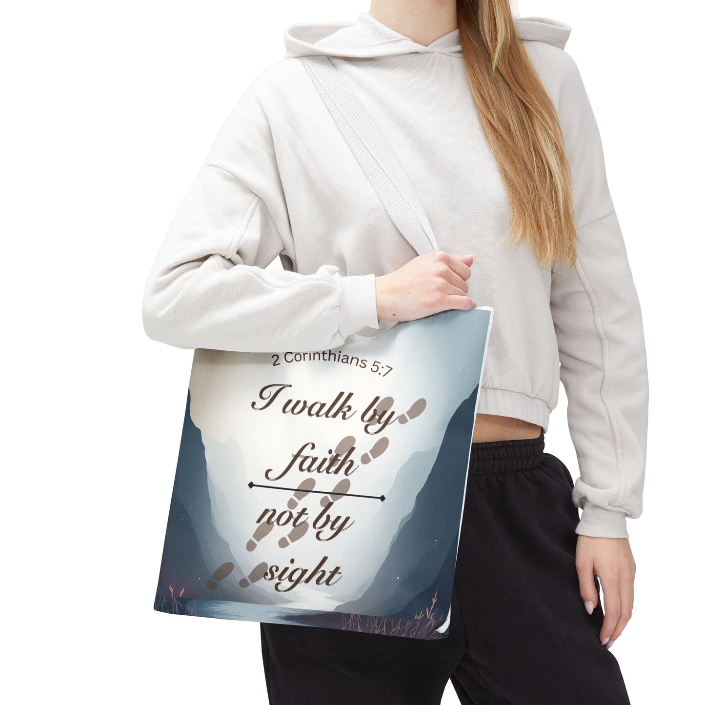 Faith Tote Bag “I Walk by Faith Not by Sight” 2 Corinthians 5:7 Inspirational Tote