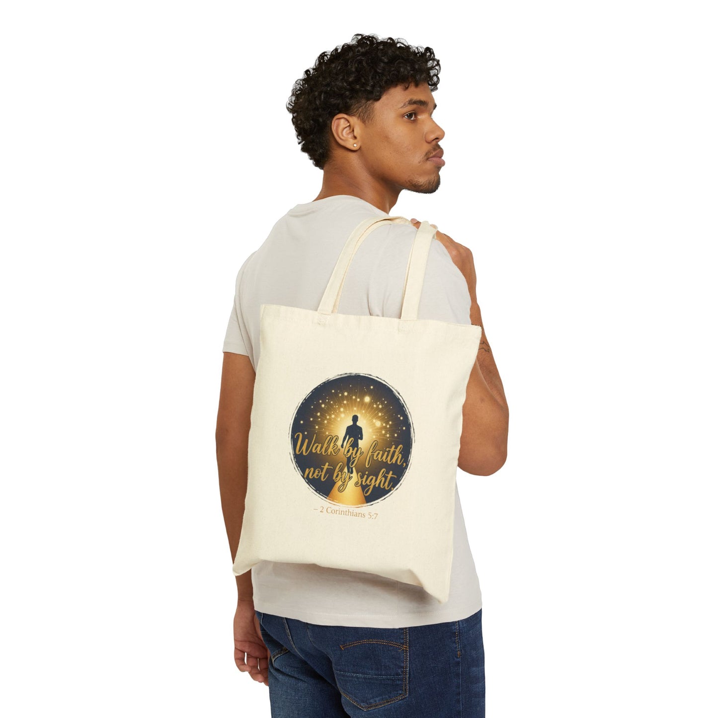Canvas Tote Bag "Walk by Faith, Not by Sight" Inspirational Christian Shopper