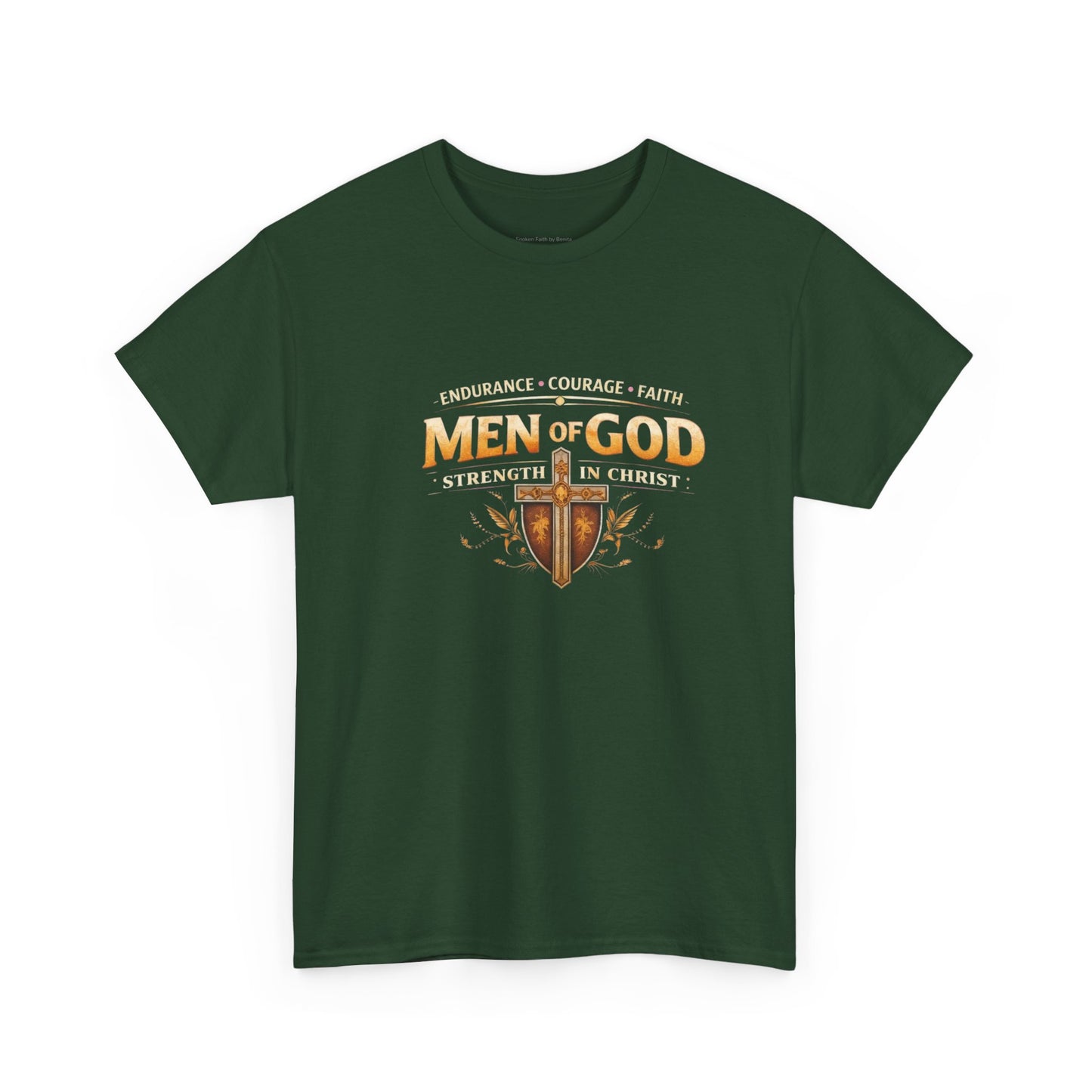 Men of God T-Shirt: Christian Faith Tee with 'Endurance • Courage • Faith' Shield Design