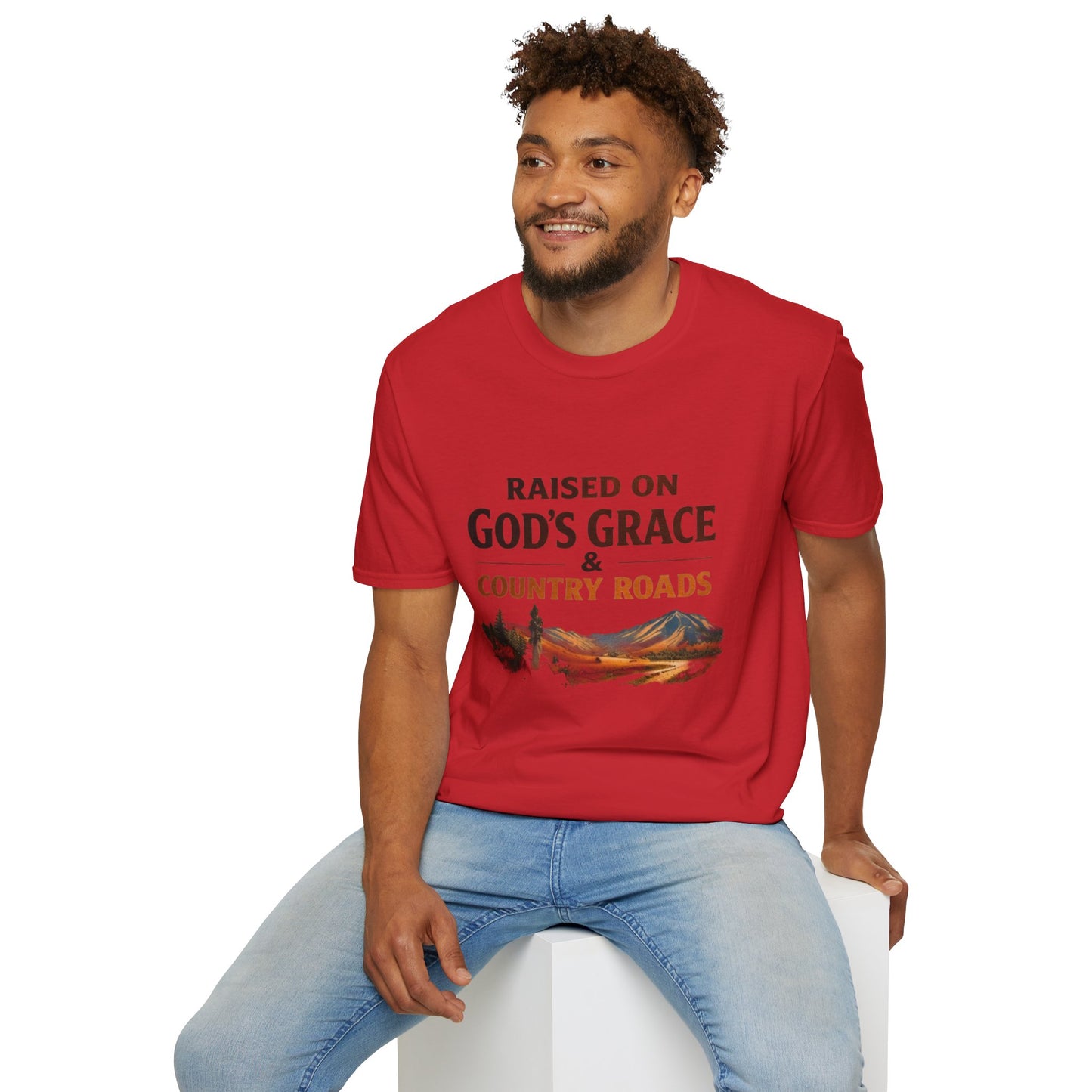 Raised on God's Grace & Country Roads T‑Shirt. Faithful Country Graphic Tee